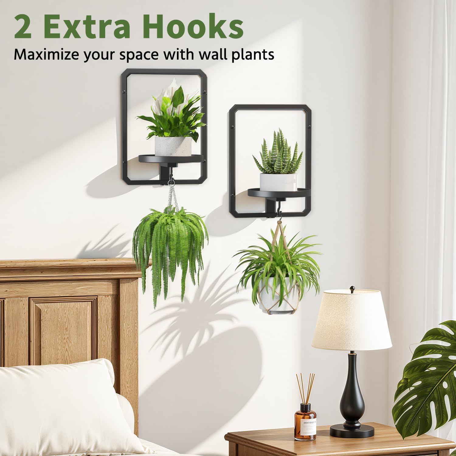 Detalle de LASZOLA Plant Hangers Holder Wall Mount, 2-Piece Black Metal Planter