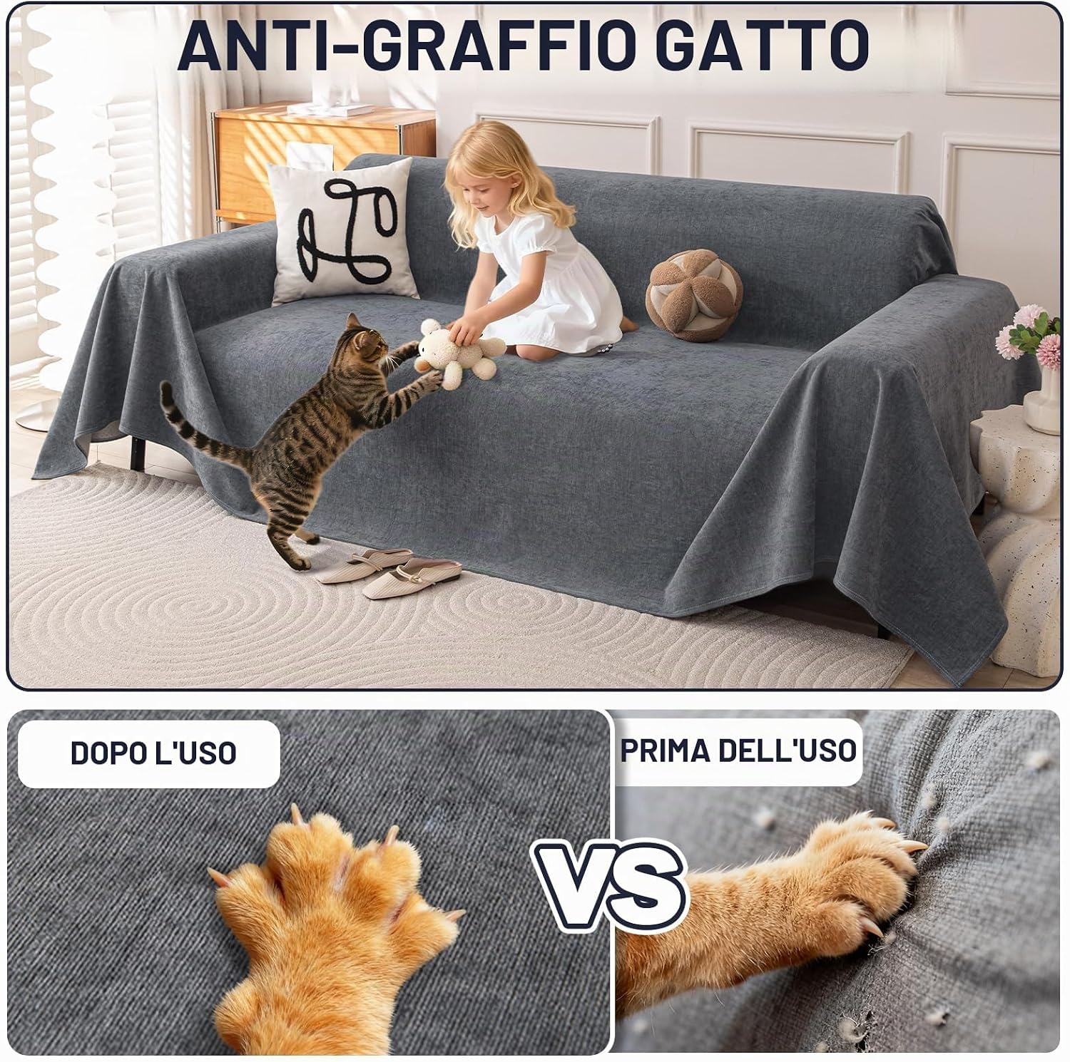 Thumbnail 1 de Royhom Telo Copridivano 4 Posti Impermeabile: protezione antigraffio e antiscivolo per animali e bambini