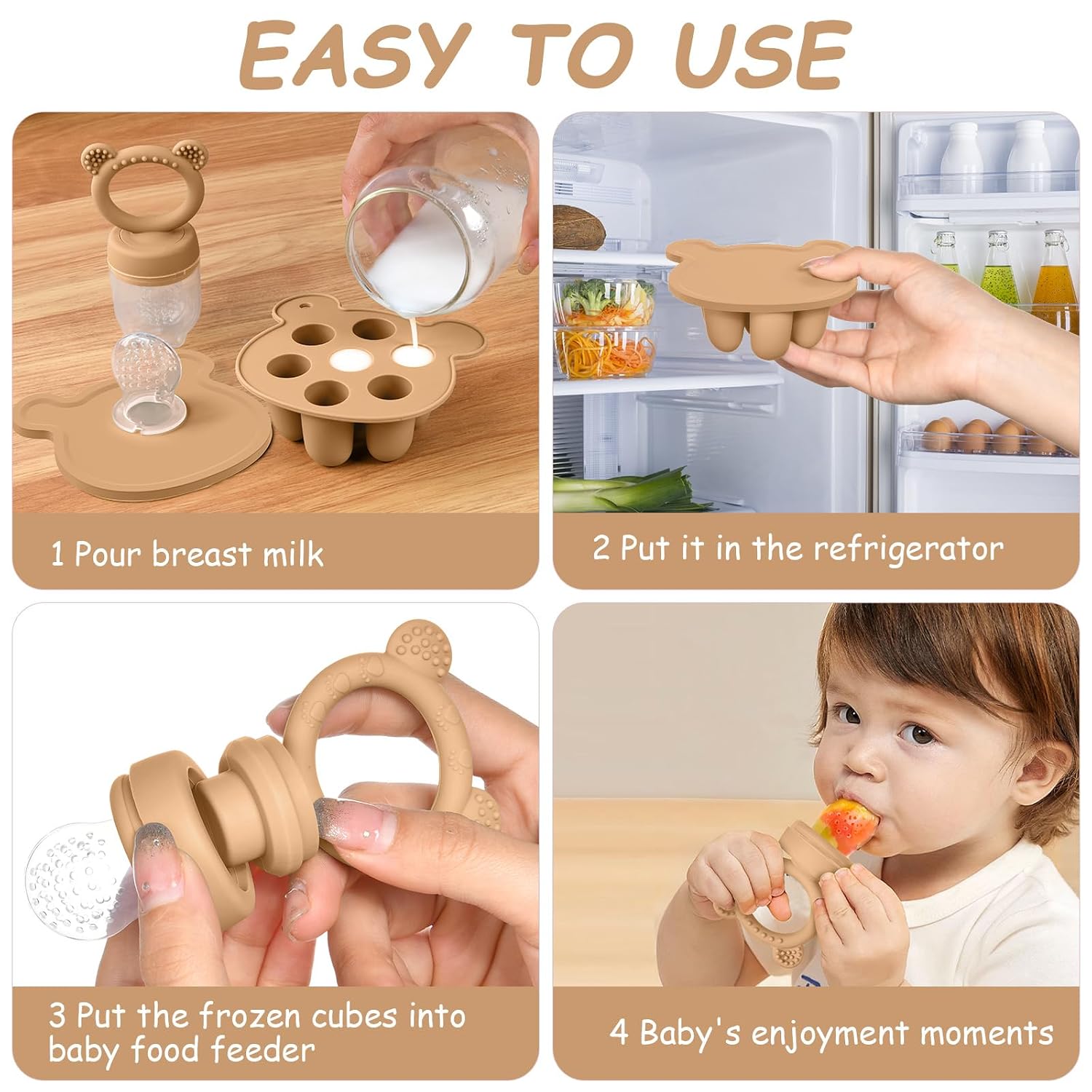 Thumbnail 2 de Aolso Fruchtsauger Baby Set – Silikon-Früchte-Futterspender mit Schnullerbeuteln und Eis-am-Stiel-Form (orange)