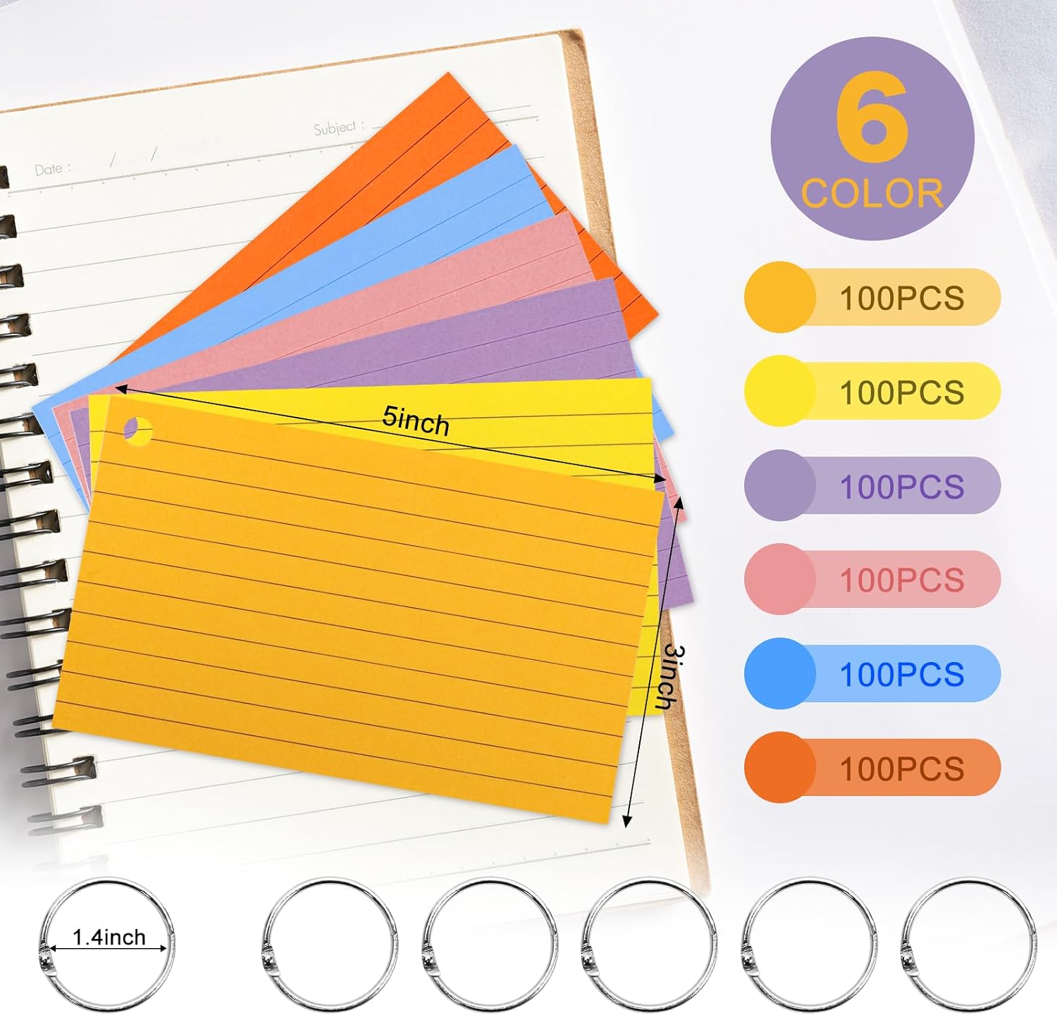 Detalle de Newthinking Revision Flash Cards 5x3 inches (600 pcs) with 6 metal binder rings