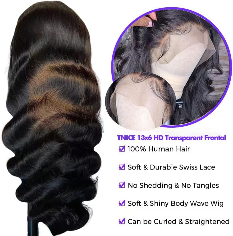 Detalle de TNICE 18 inch Body Wave pruik van mensenhaar met 13x6 lace front