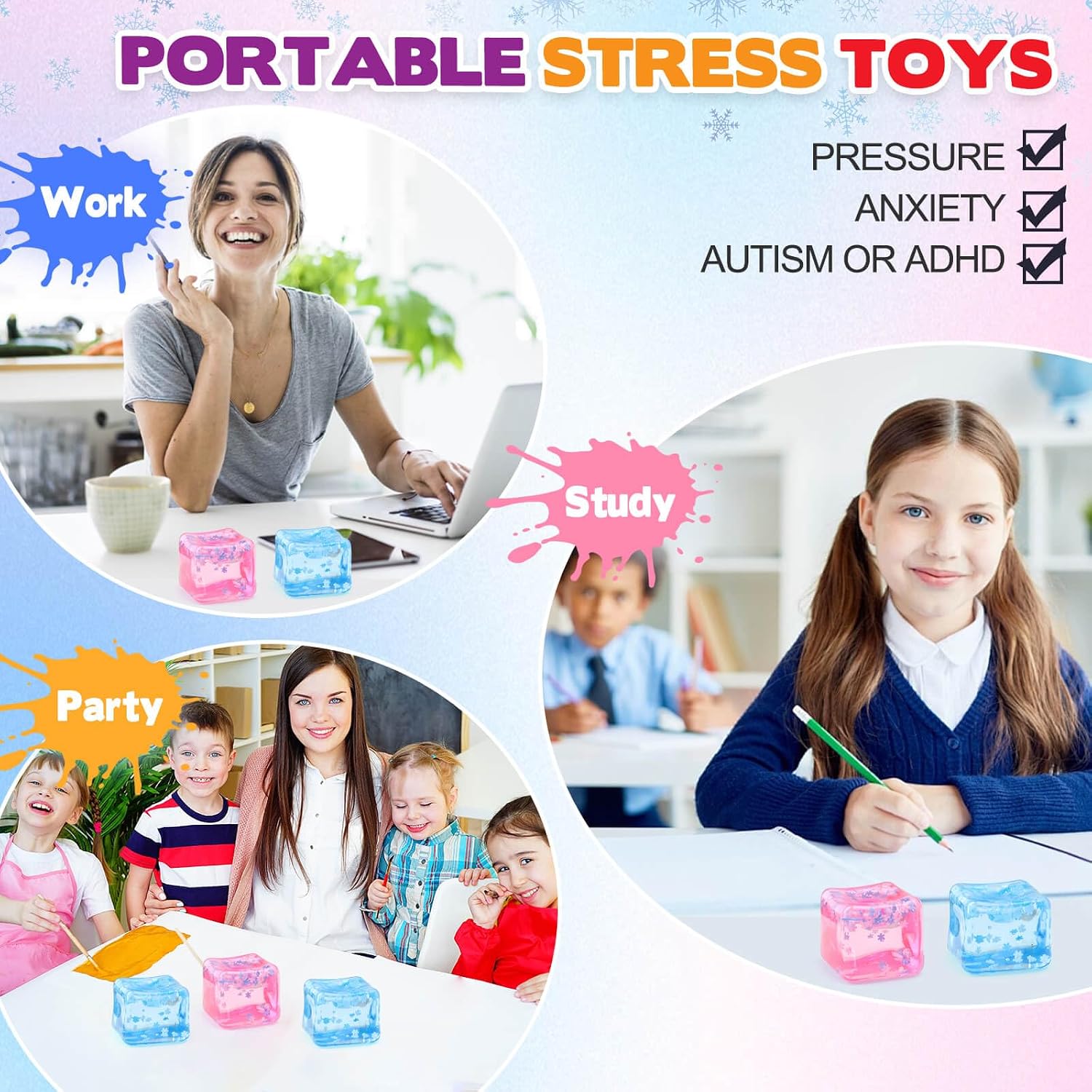 Thumbnail 4 de Chridark Ice Cube Fidget Toys – 2-Pack Sensory Squishy Stress Cubes (Blue & Pink)