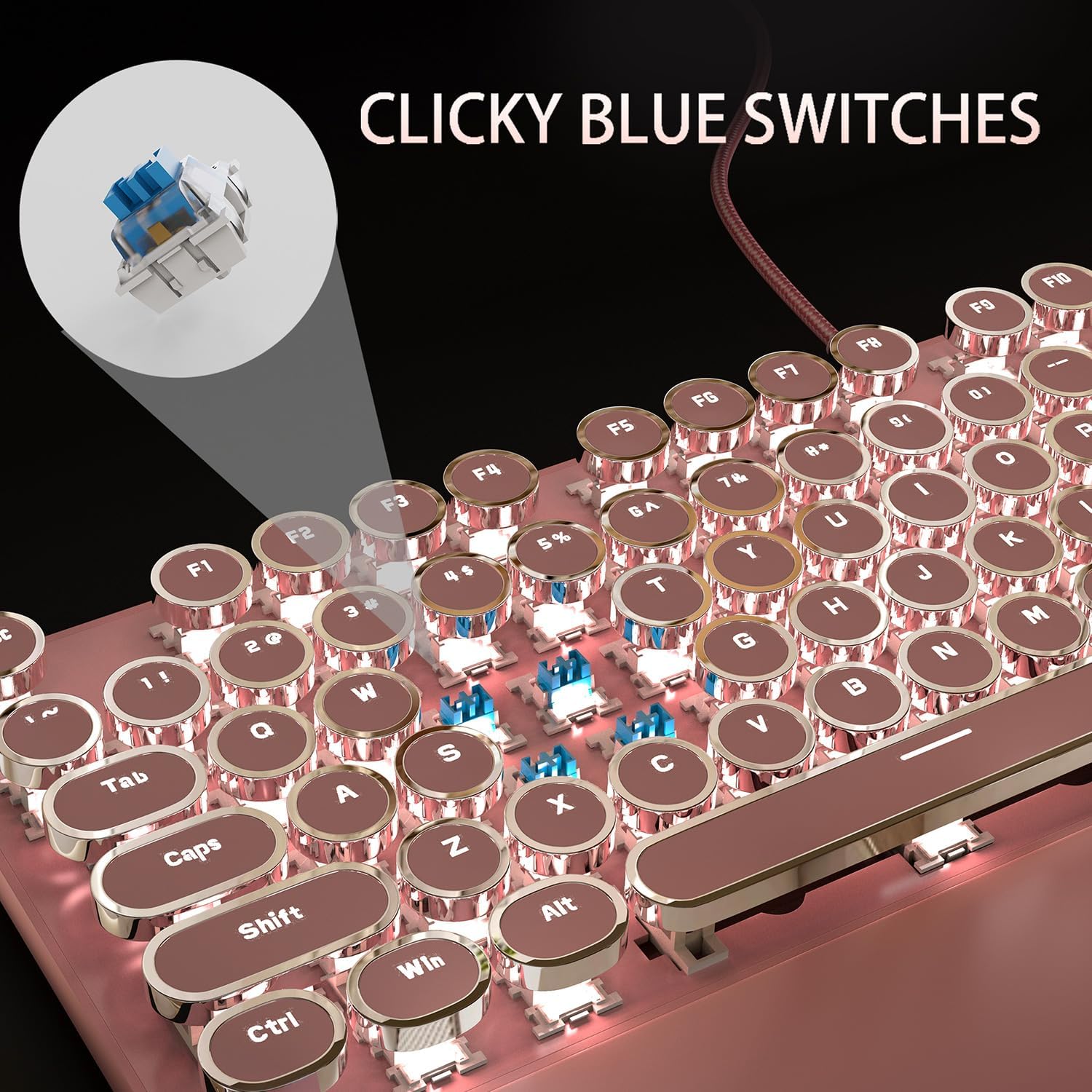 Thumbnail 2 de Camiysn CPKJXFBPINK527 Typewriter-Style Keyboard, 104 Blue-Switch Keys, White Backlight