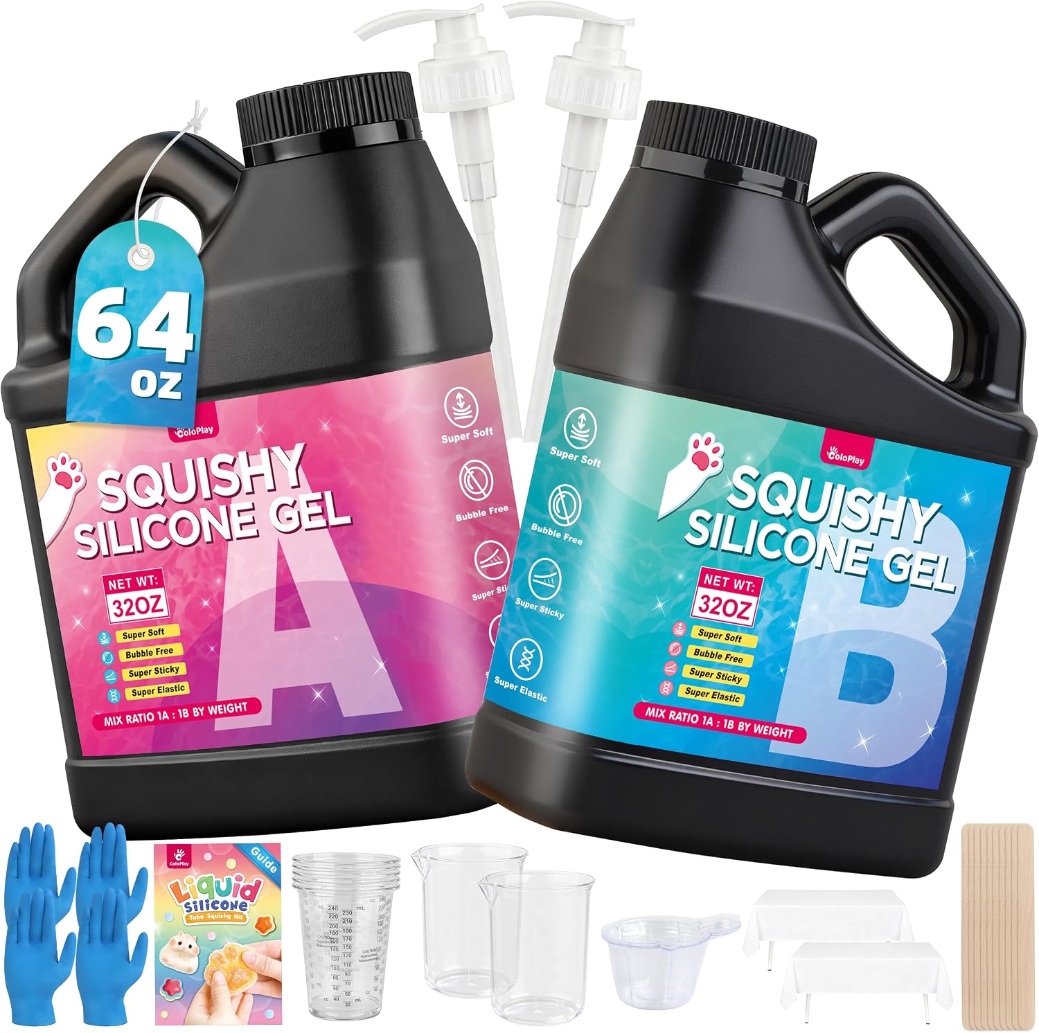 Detalle de Taba Squishy Kit - 64 OZ DIY Squishy Maker Refill (Bubble-Free, Quick Cure) for Custom Cat Paws & Stress Relief