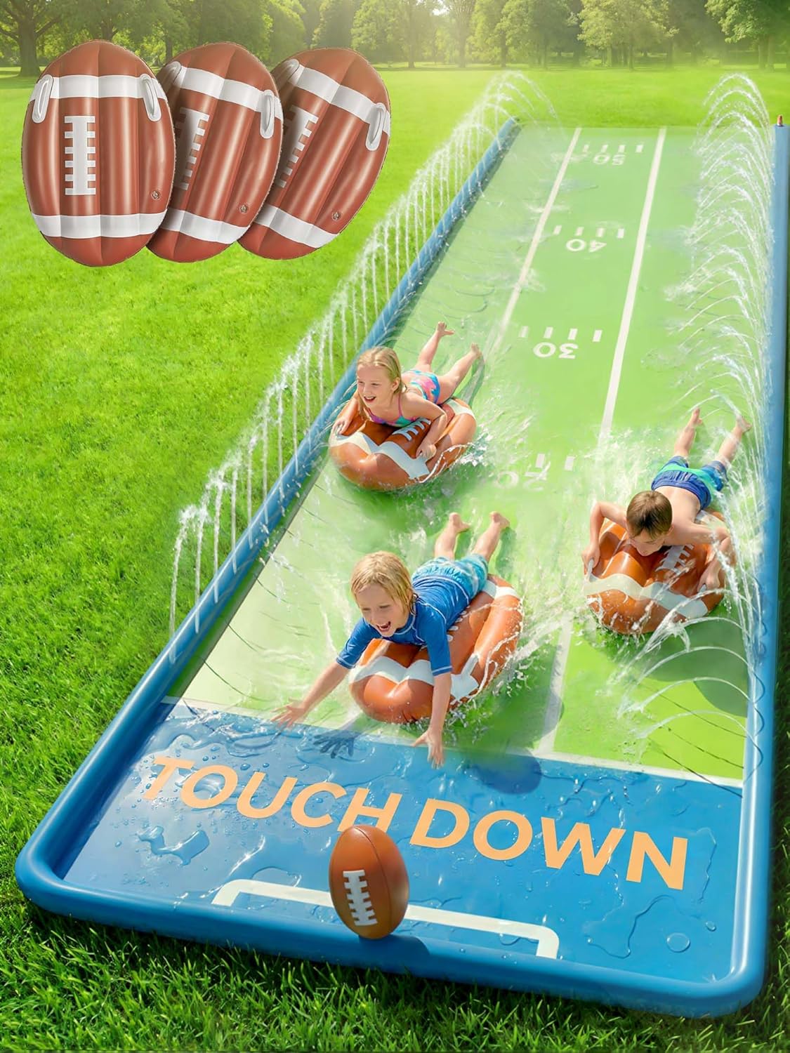 Detalle de Funscape Triple Water Slides for Kids Backyard (20FT) with 3 Bodyboards and Inflatable Football