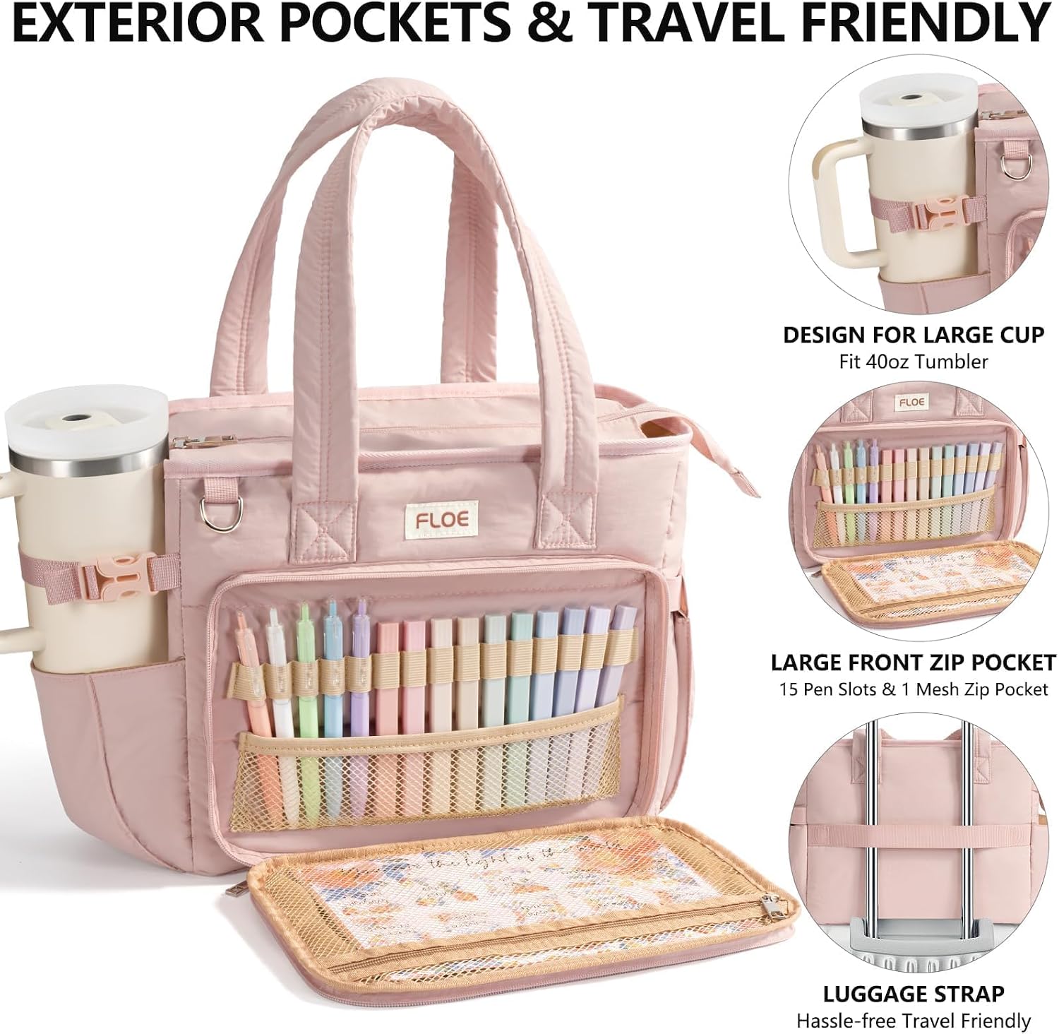 Thumbnail 6 de FLOE Large Bible Tote Bag with Study Kit, Quilted Oatmeal, 14-Inch Sleeve