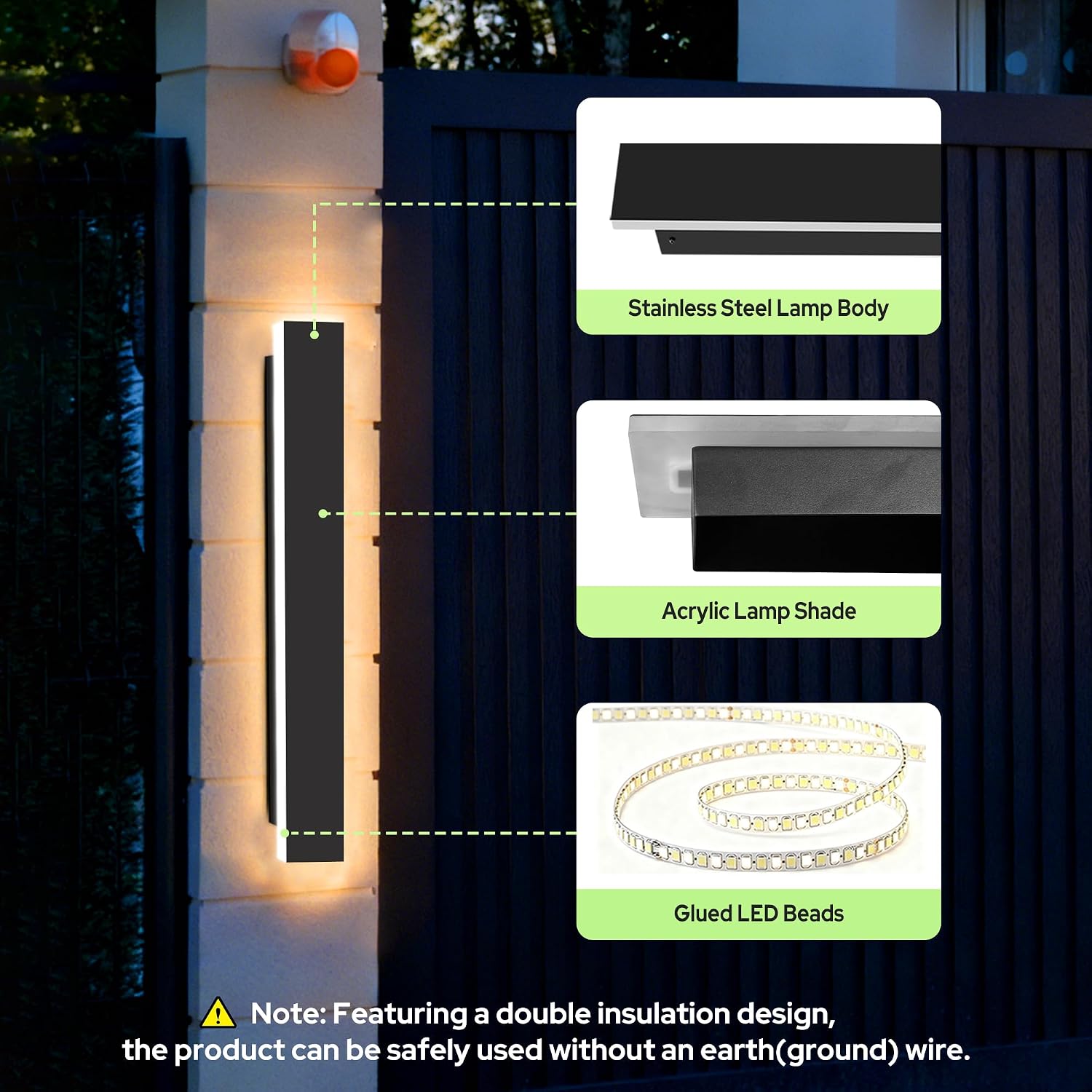 Detalle de auralab 2485-600 60cm Outdoor Wall Light, IP65, 3000K Warm White LED
