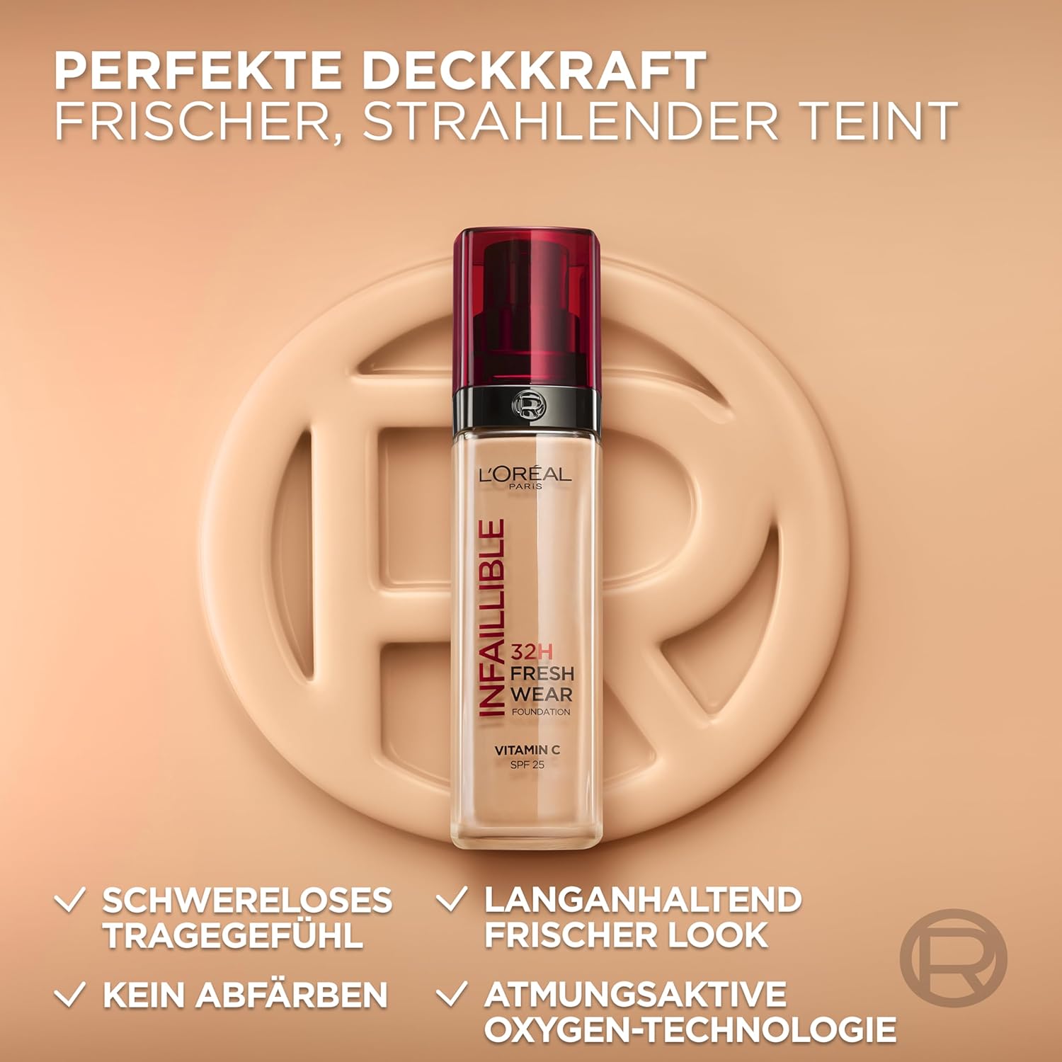 Thumbnail 2 de L’Oréal Paris Infaillible 32H Fresh Wear wasserfeste flüssige Foundation mit LSF 25 – 140 Cool (30 ml)