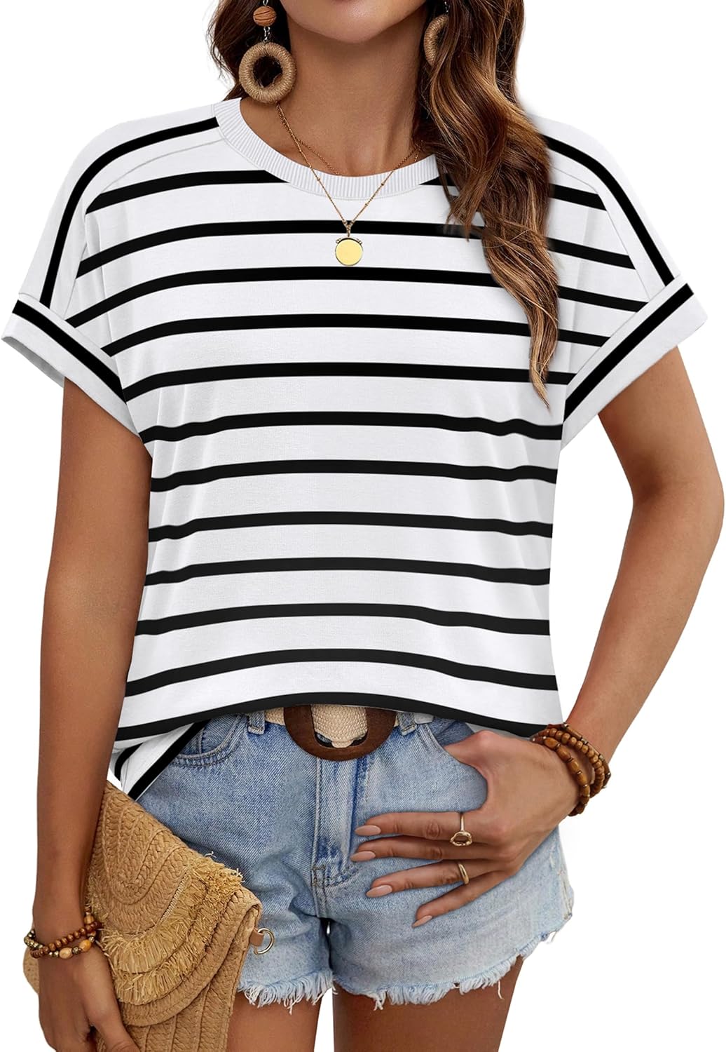 Detalle 2 de WIHOLL Women’s Short Sleeve Crewneck Tops (95% Polyester / 5% Spandex)