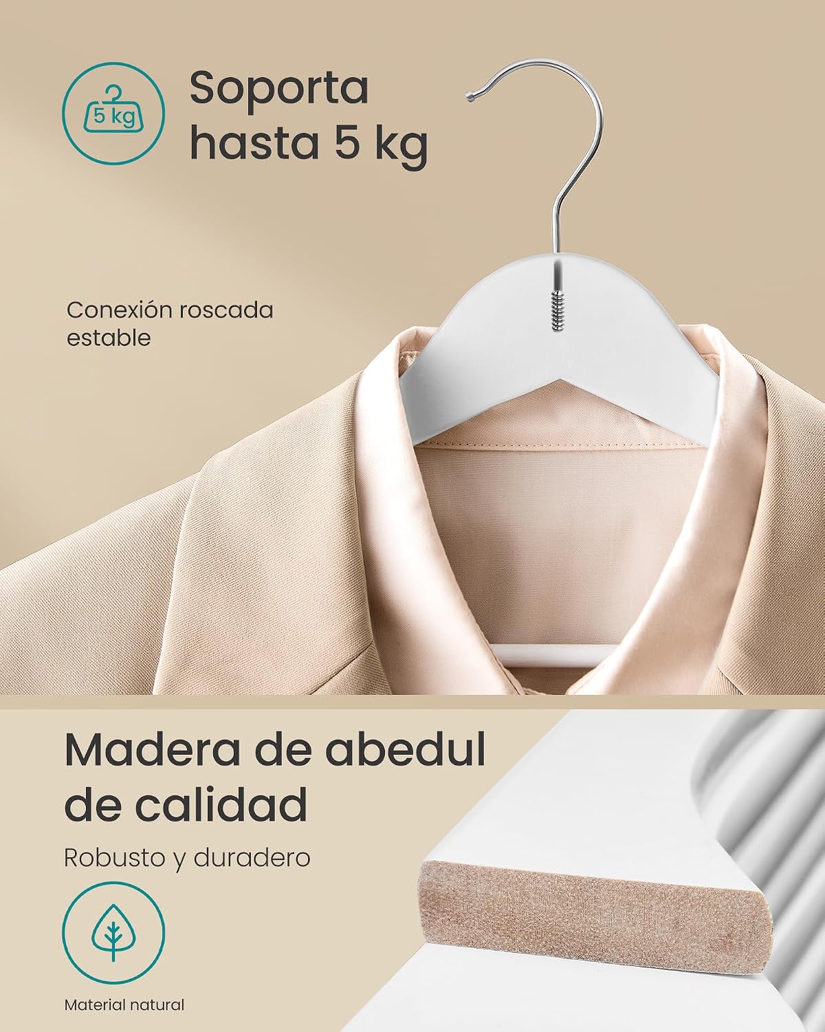 Detalle de SONGMICS Percha de Madera CRW035WZ01 10 unidades