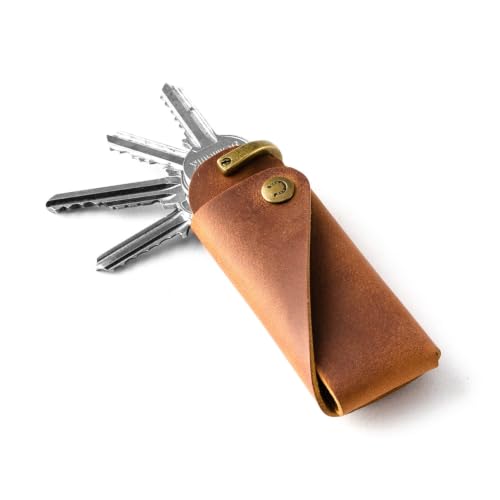 Detalle de Crazy Horse Craft Schlüsselanhänger Leder – Minimalistischer Zwei-Fächer Organizer
