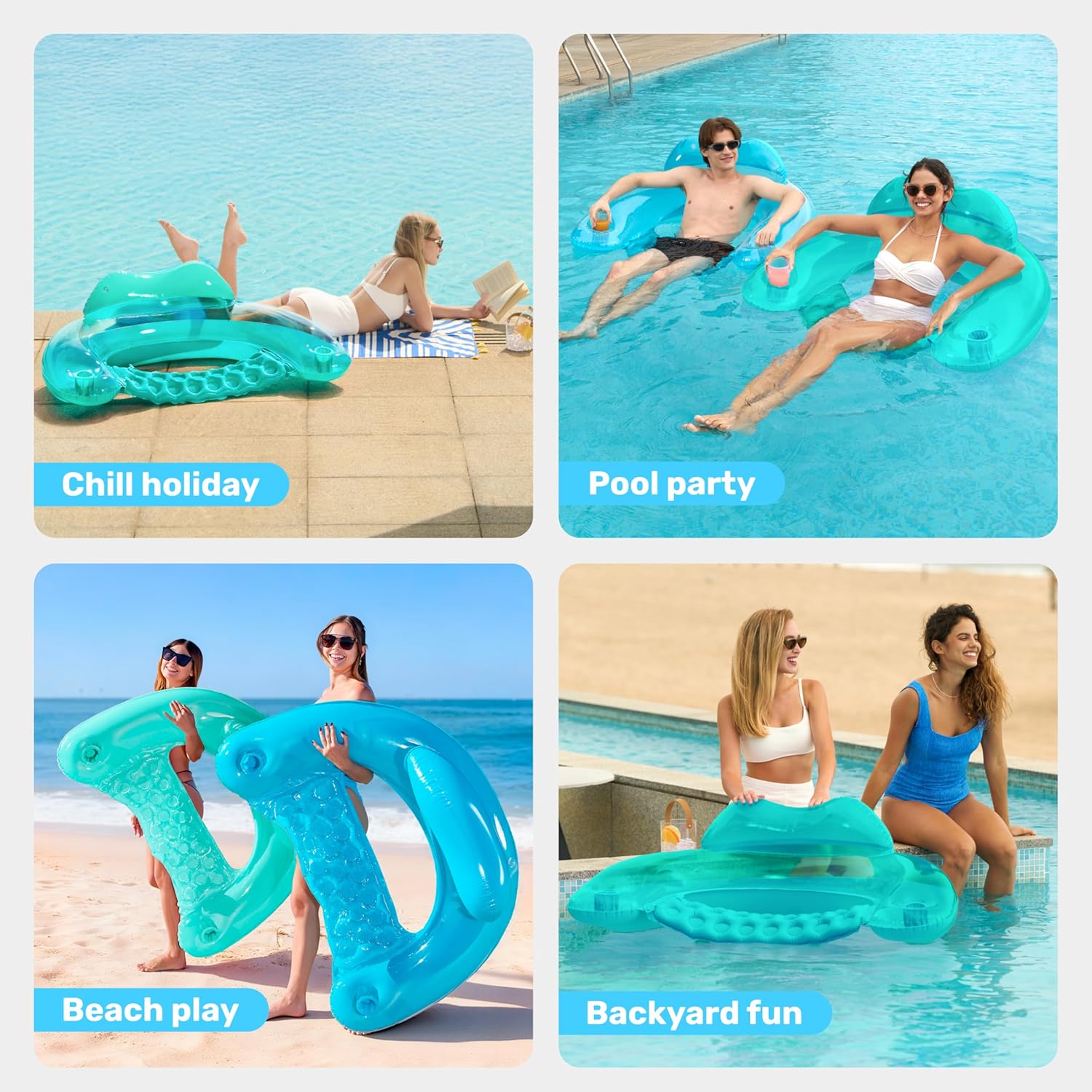 Thumbnail 6 de SLOOSH Inflatable Adult Pool Float Chair (2-Pack) with Cup Holders, X-Large