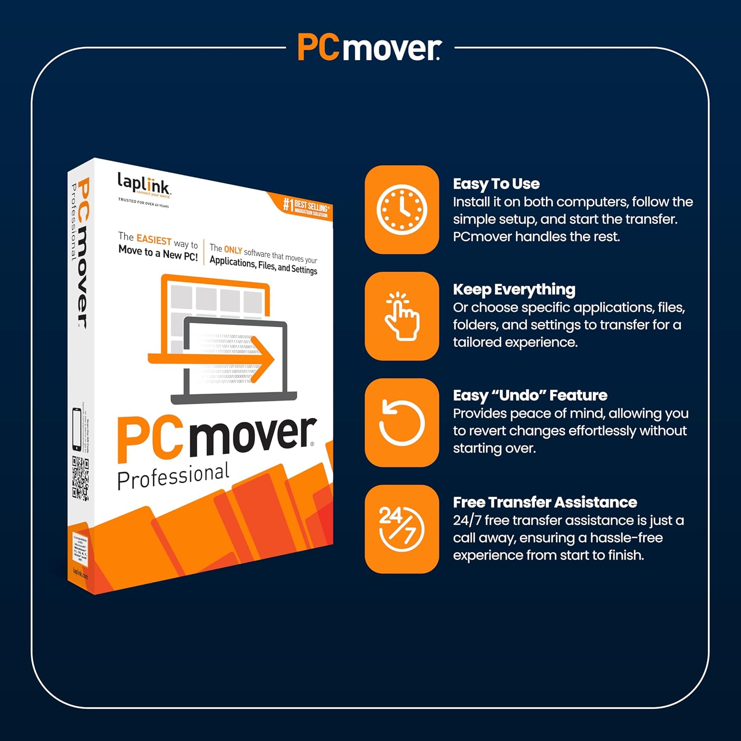 Detalle de Laplink PCmover Professional — Move Your Applications, Files, and Settings to a New PC (1 Use License)