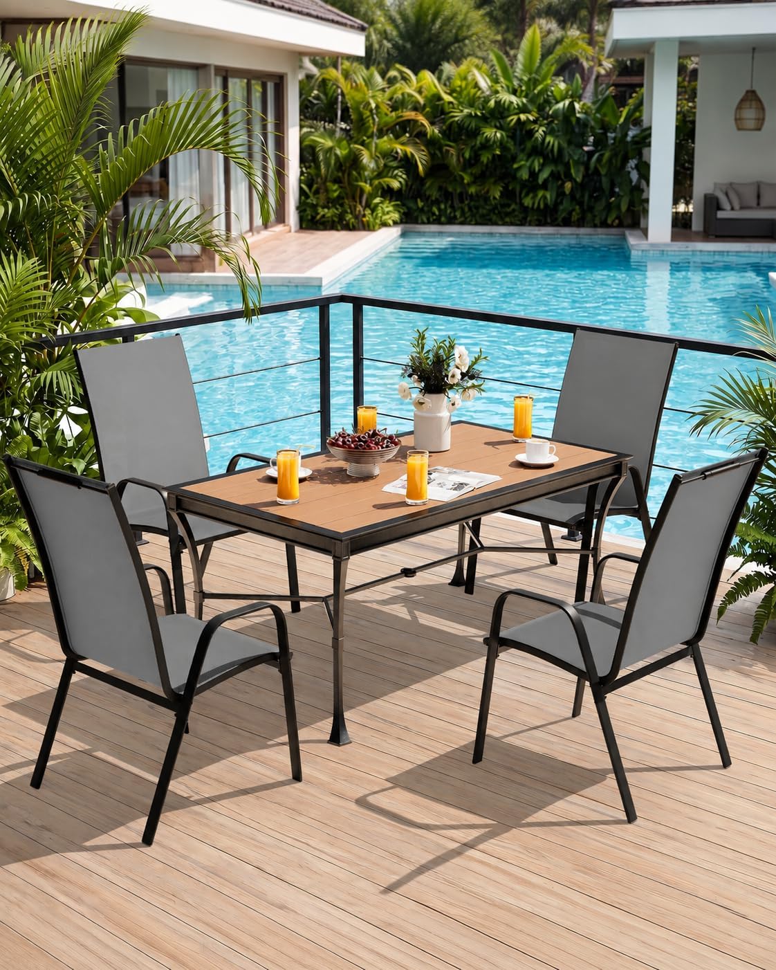 Detalle 2 de Outvelar A045-015 Patio Dining Chairs Set of 4, Stackable Deep Gray