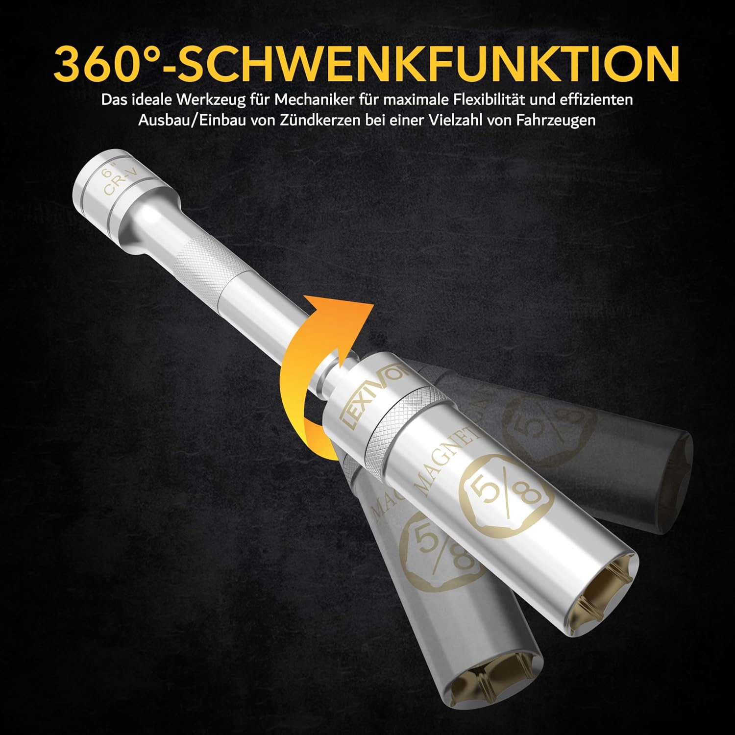 Detalle de LEXIVON Zündkerzenschlüssel LX-121 für 16 mm Zündkerzen, schwenkbar & magnetisch (15 cm Länge)