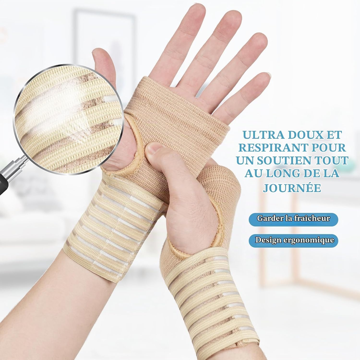 Detalle de AOOWU verstelbare polsbandages, ademend en flexibel, zonder metalen strips