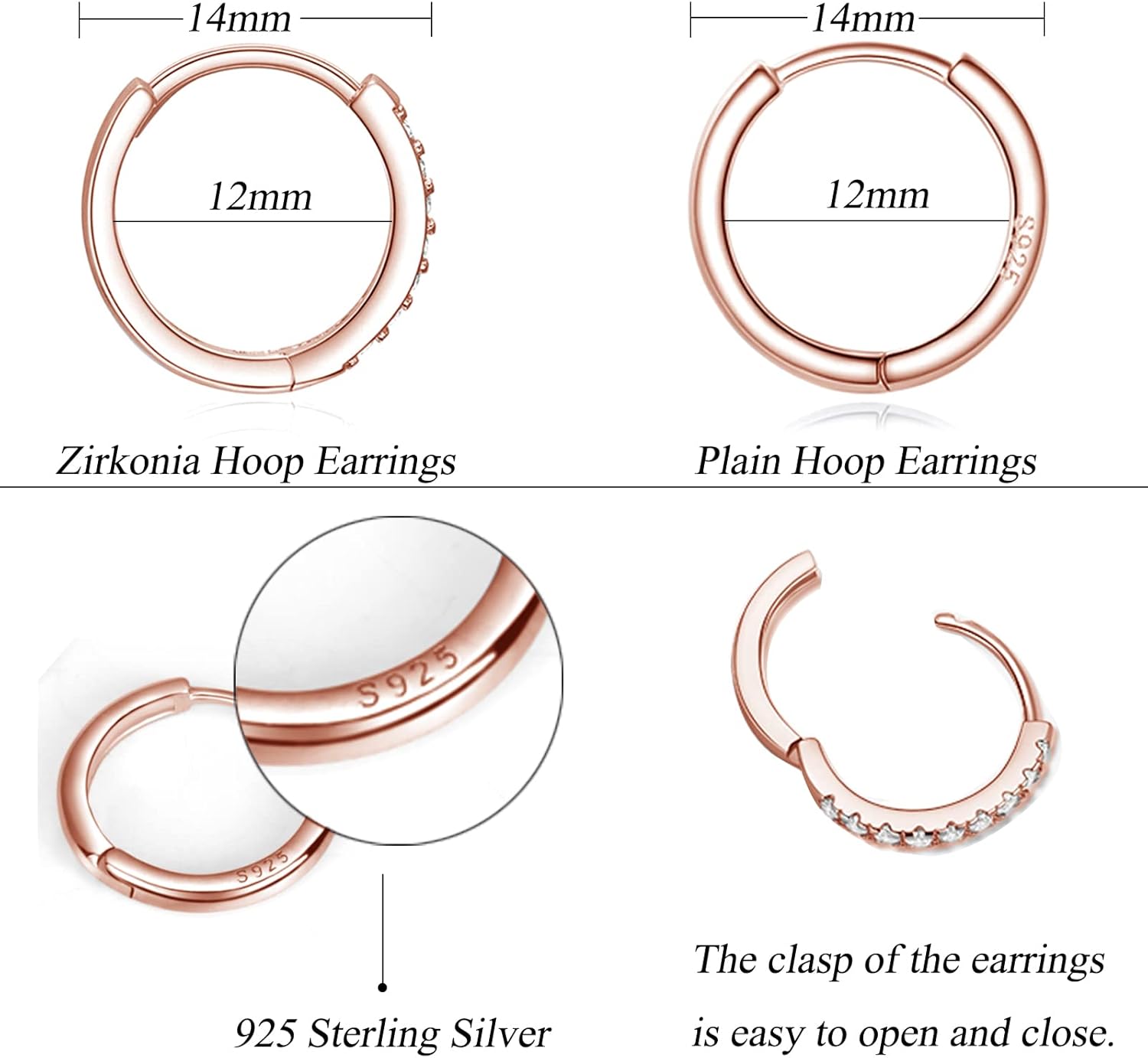 Thumbnail 1 de Deyanse Creolen aus Silber 925 – 2 Paar Set mit Zirkonia (12 mm), Unisex