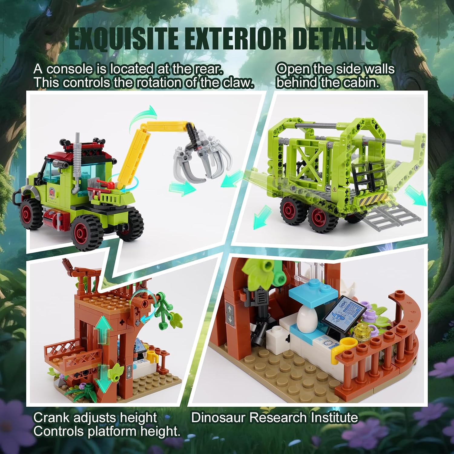 Detalle de Jurassic Dinosaur Ideas Building Set – 517-piece STEM Construction with T-Rex, Triceratops, and Jungle Observatory