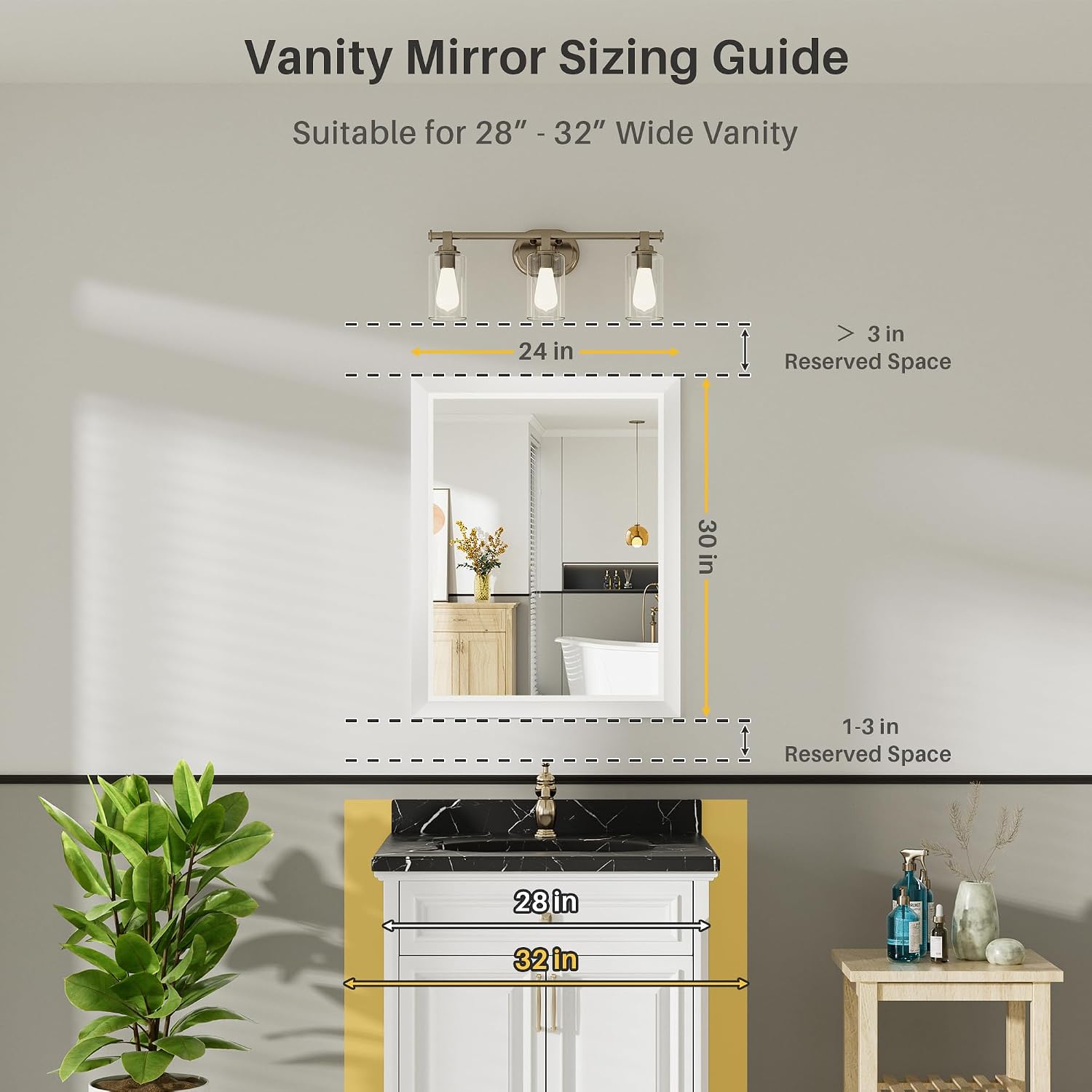 Detalle 2 de 24x30 Inch White Bathroom Mirror with Metal Frame