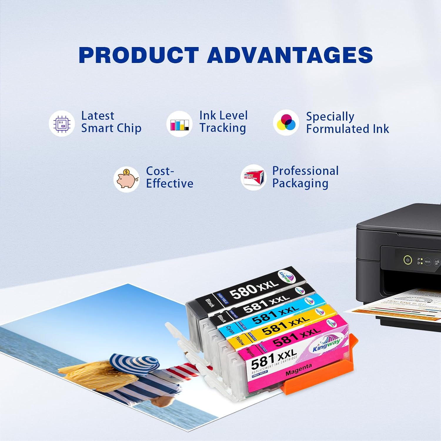 Detalle de KINGWAY 580XXL 581XXL ink cartridges 5 pack
