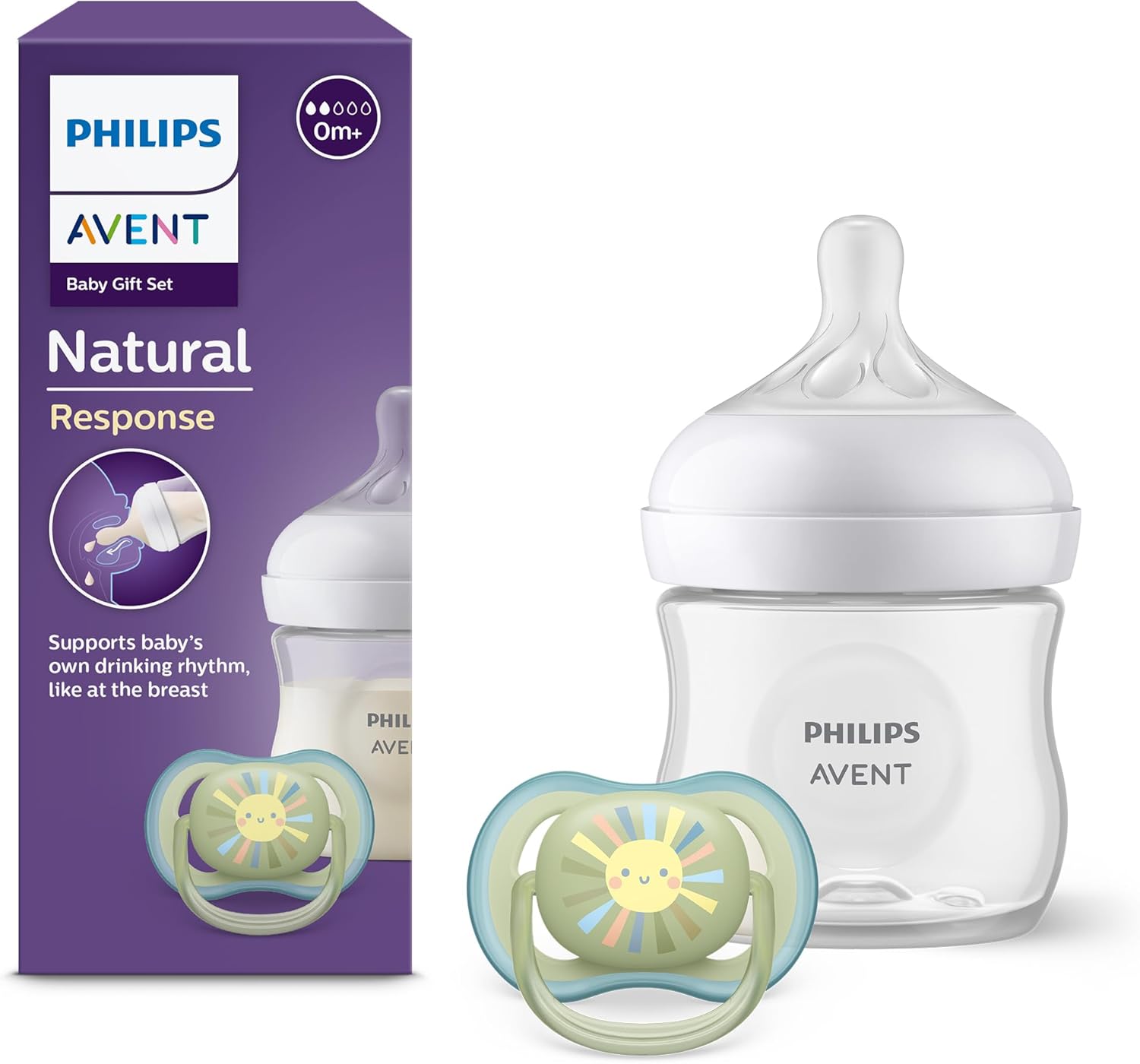 Philips Avent Natural Response Gift Set SCD837/10: biberon 125 ml T2 (0m+) con tettarella anticolica e ciuccio ultra air
