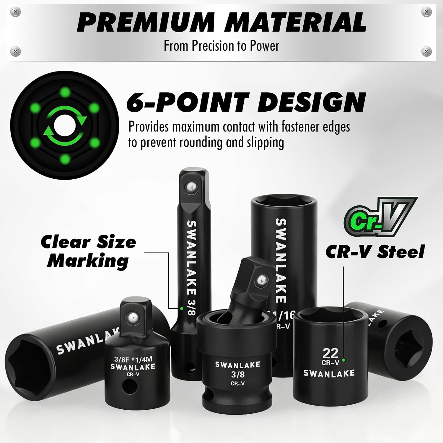 Detalle de SWANLAKE GARDEN TOOLS 66200 105-Piece 3/8-Inch Drive Impact Socket Set