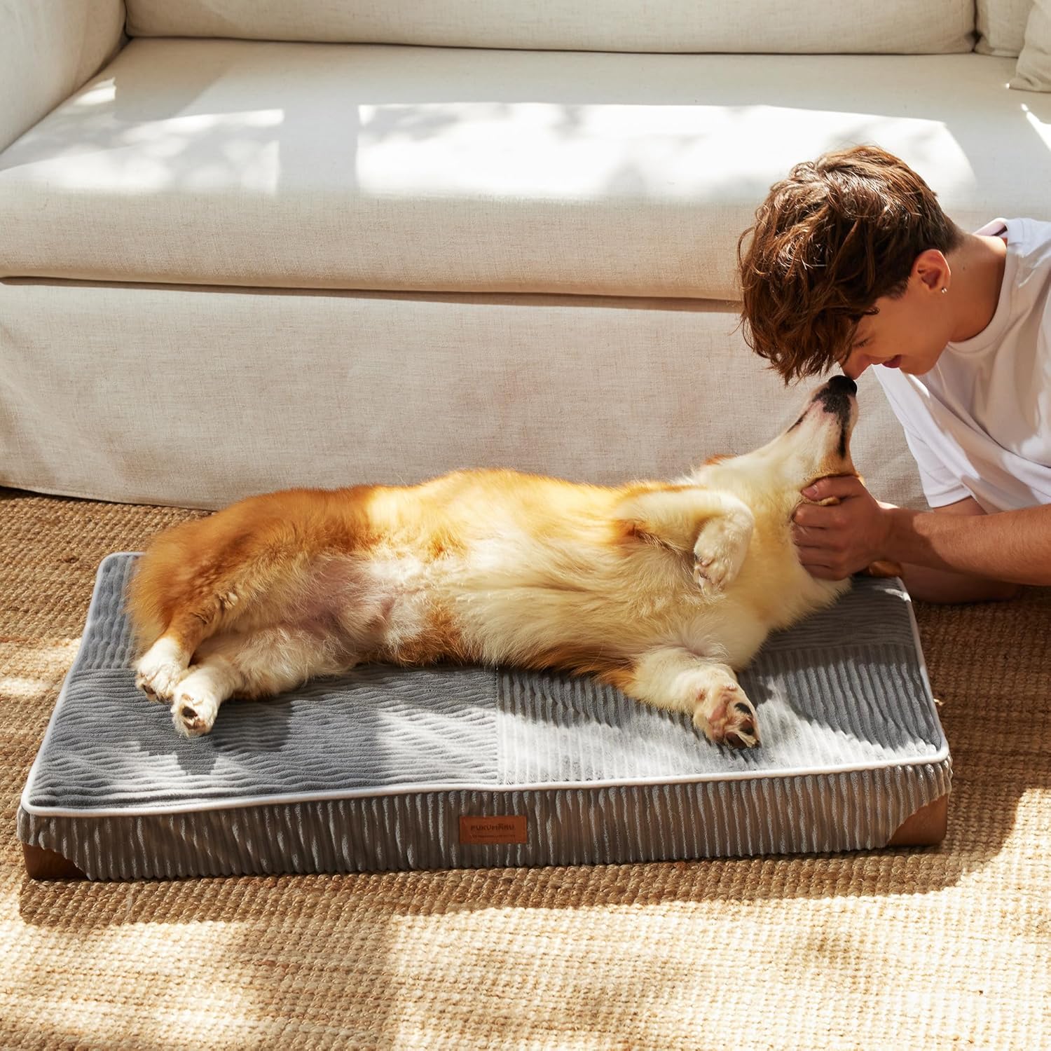Thumbnail 6 de FUKUMARU Panier pour chien orthopédique en peluche velours côtelé XL avec housse lavable, gris