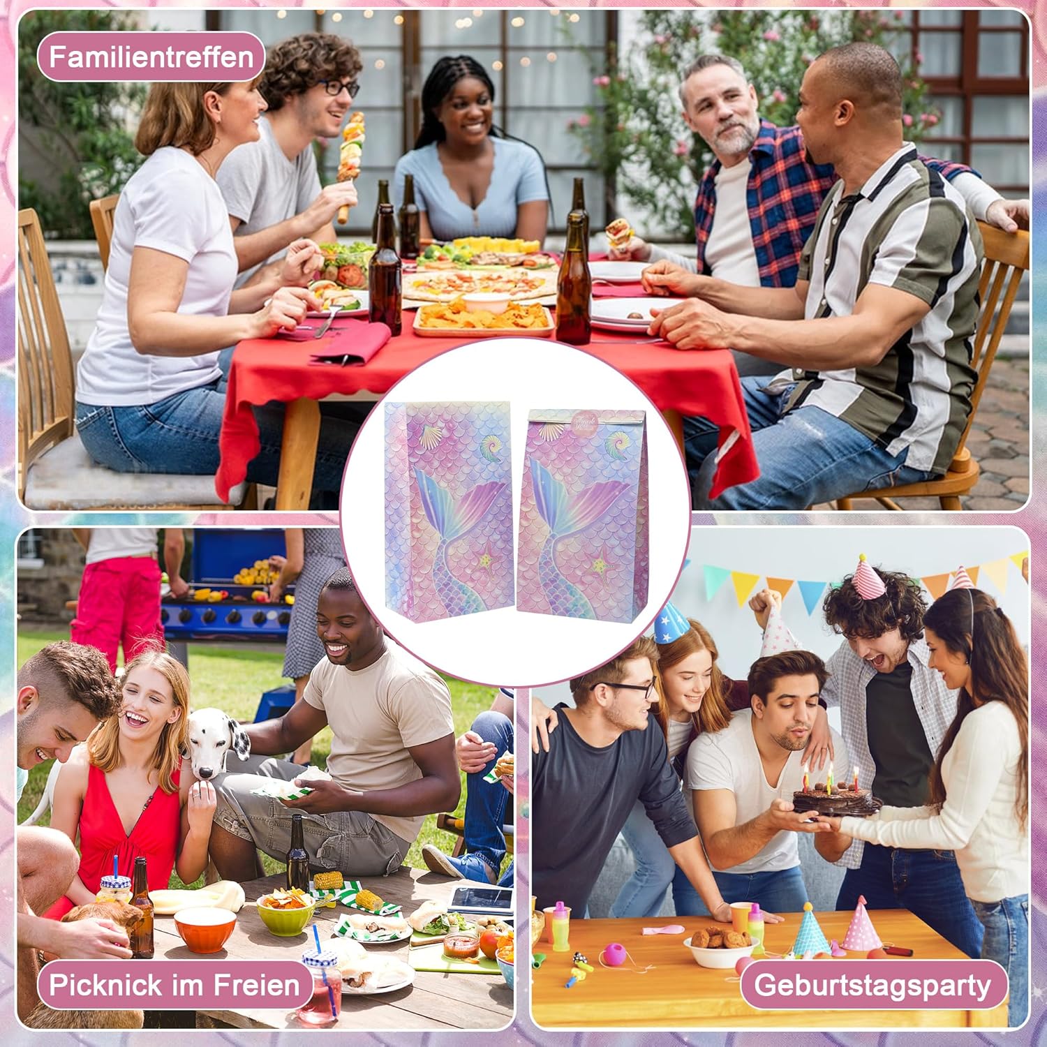 Thumbnail 6 de 12 Geschenktüten „Meerjungfrau“ aus Kraftpapier (mit Aufklebern), Set für Süßigkeiten & Party-Goodies