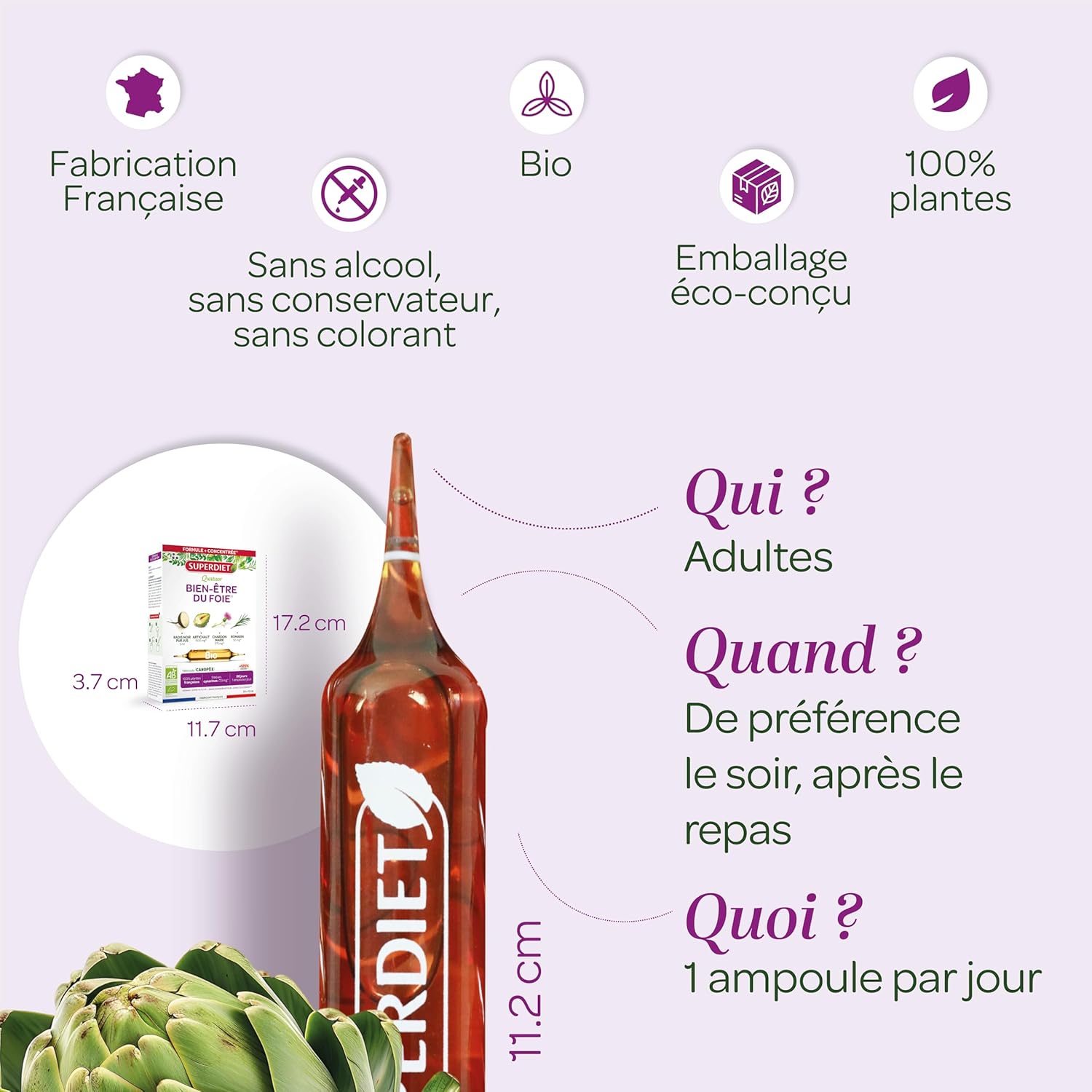 Thumbnail 4 de SUPERDIET-QUATUOR DIGESTION BIO - Bien-être du foie, Radis noir Artichaut Chardon Marie Romarin (20 ampoules)