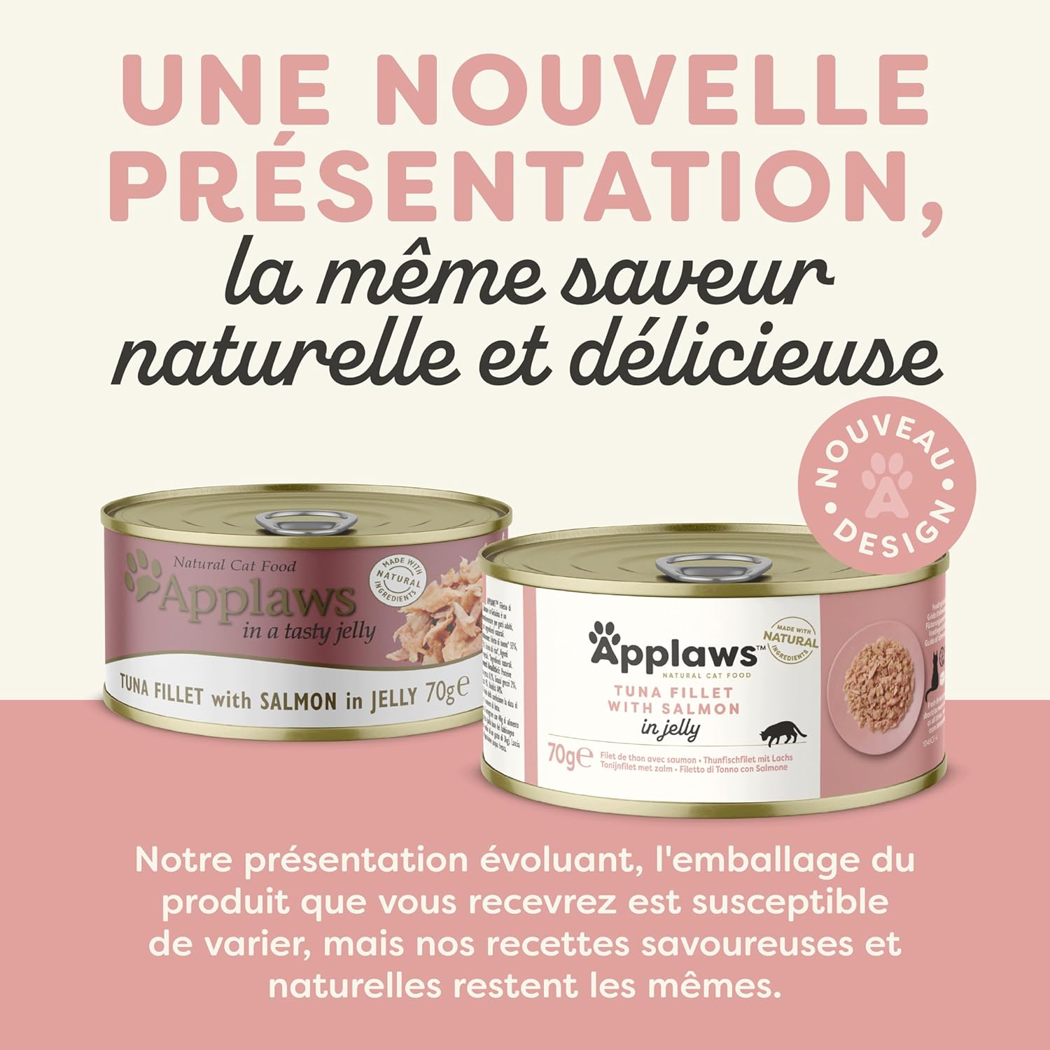 Detalle de Applaws Natural Wet Cat Food, Tuna Fillet with Salmon in Jelly – Lot de 24 boîtes de 70 g