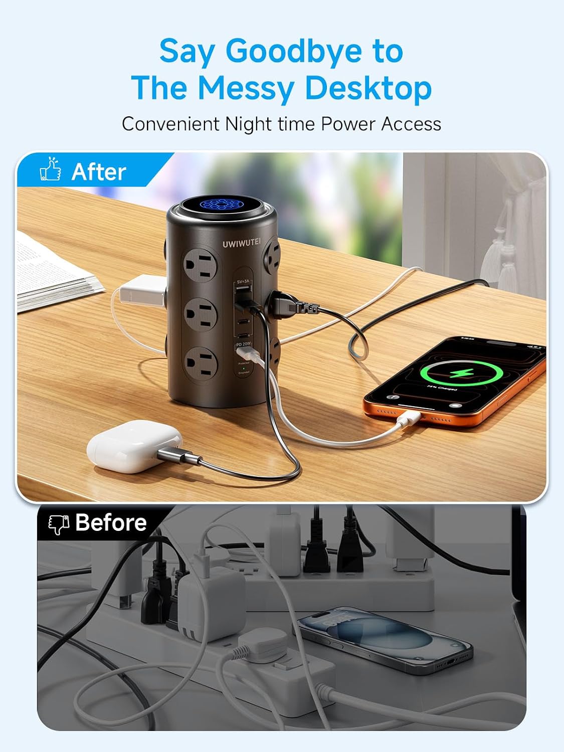 Detalle 2 de Tower Power Strip with 20W USB-C PD