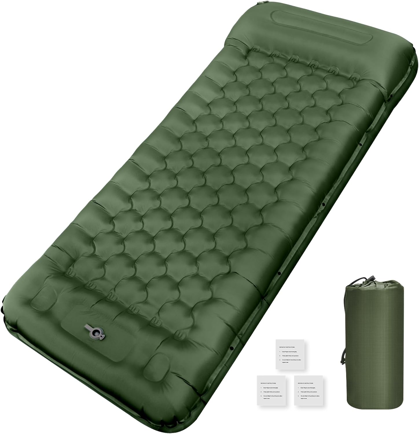 Detalle de NAPASA Isomatte Camping 14 cm – Verdickte, wasserfeste Luftmatratze mit integrierter Fußpumpe und Kissen (Grün)