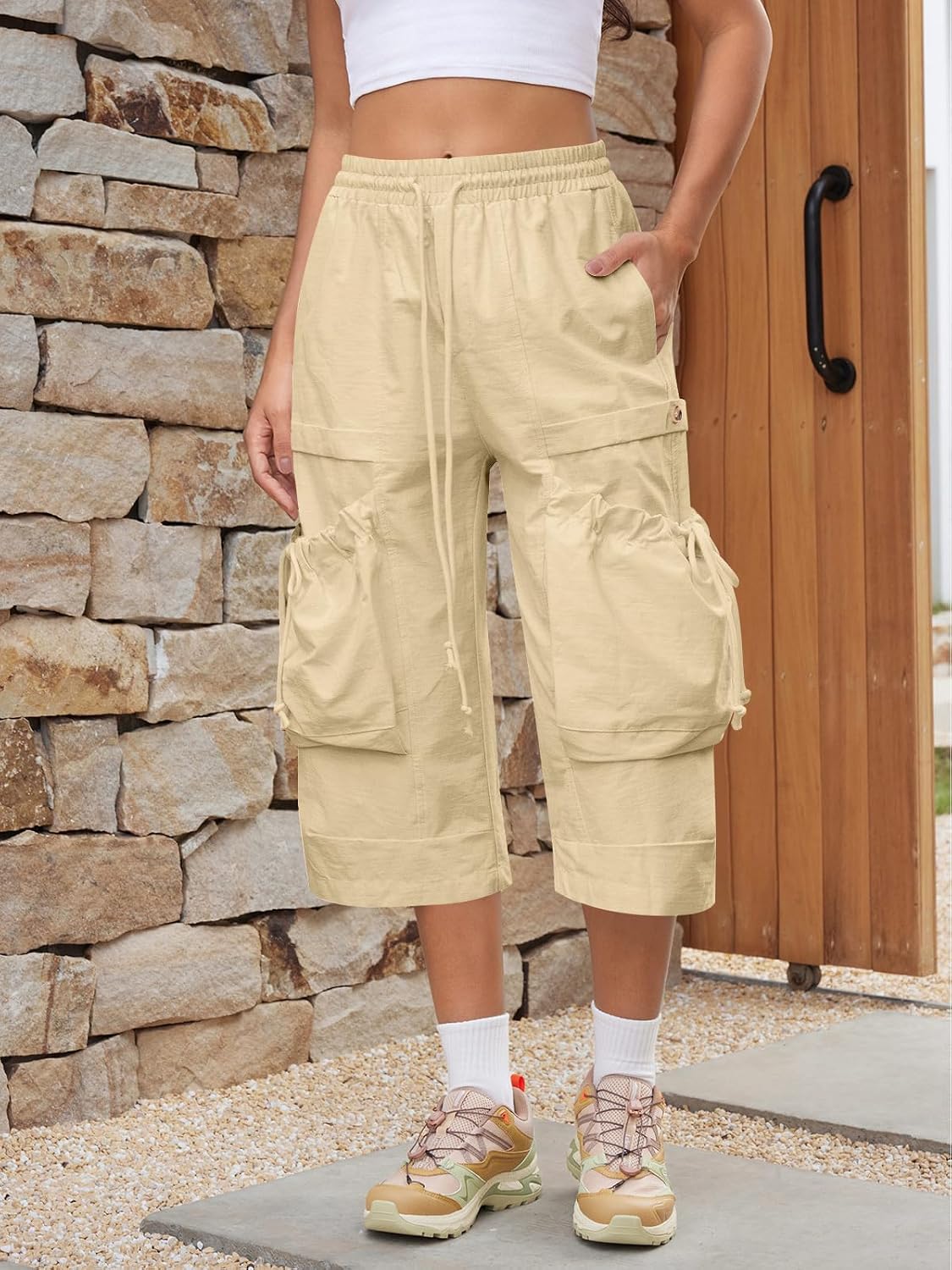 Detalle 2 de Aoysky Women's Cotton Cargo Capris