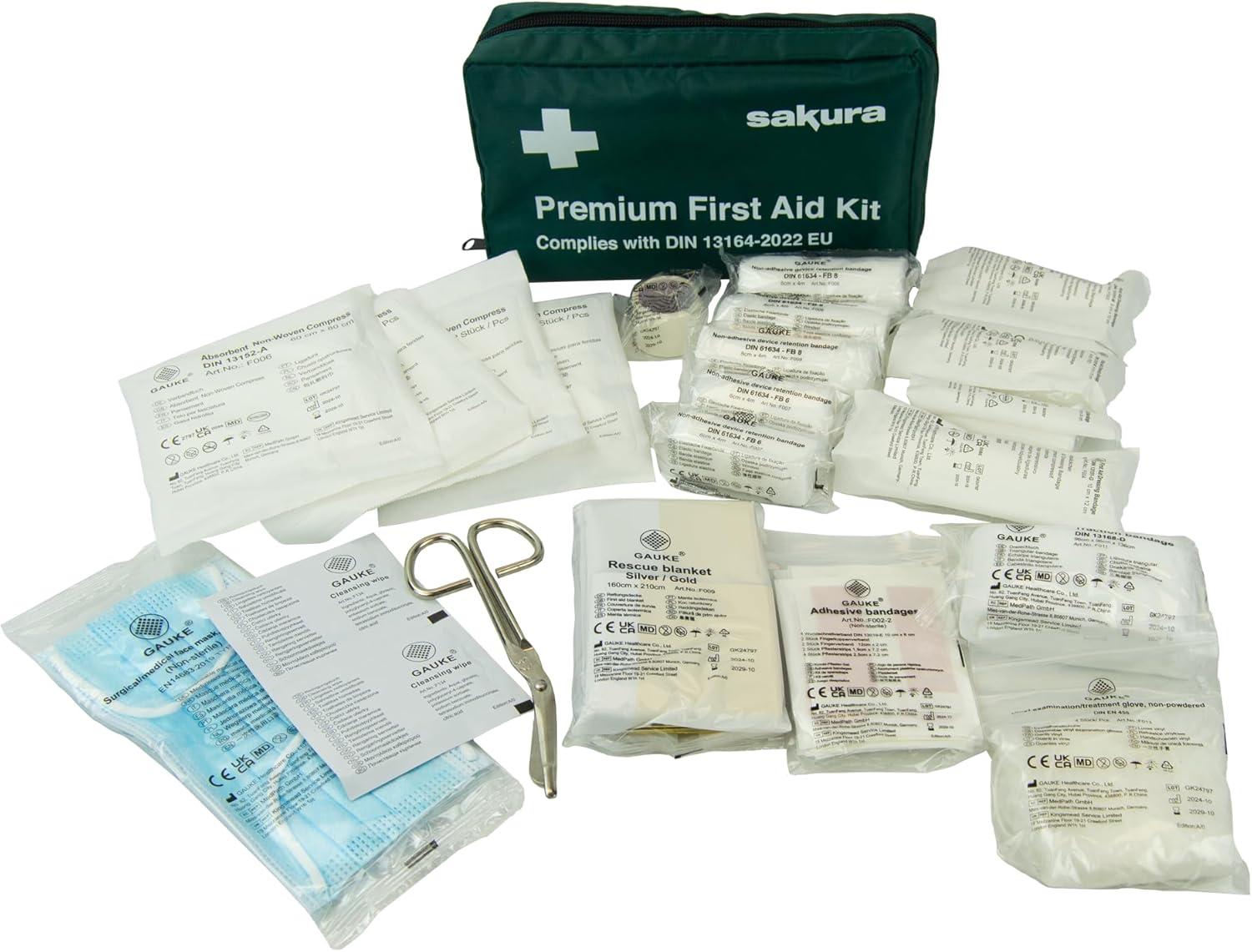 Sakura DIN First Aid Kit SS5418 – Zipped Bag, Comprehensive EU Travel Kit (DIN 13164)