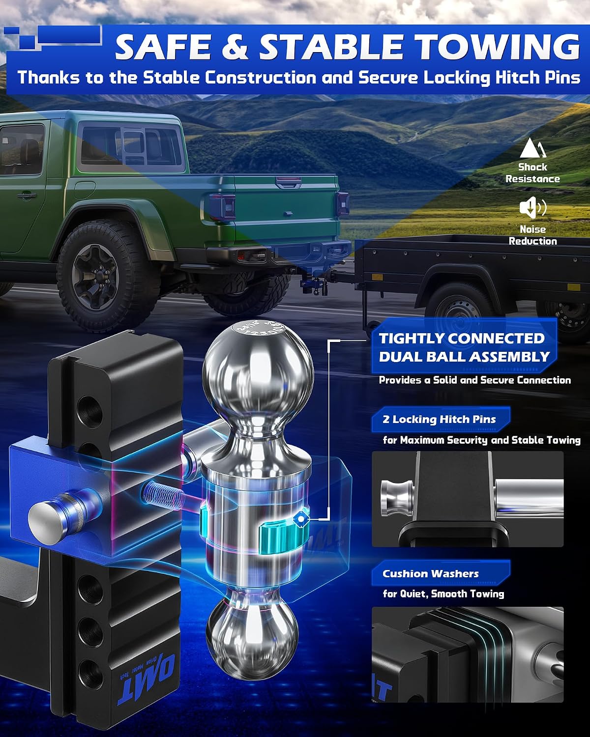 Detalle de Orion Motor Tech Adjustable Trailer Hitch 12500 lb