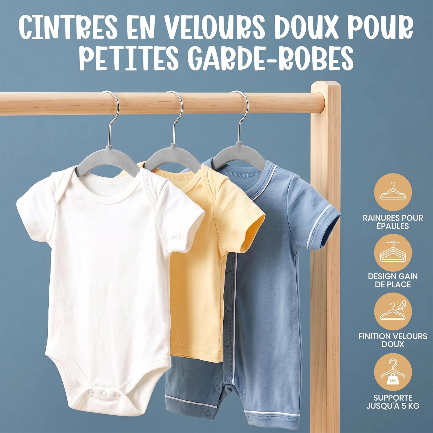 Detalle 2 de Utopia Home Baby Velvet Hangers babykleerhangers 30 cm, grijs, 30 stuks