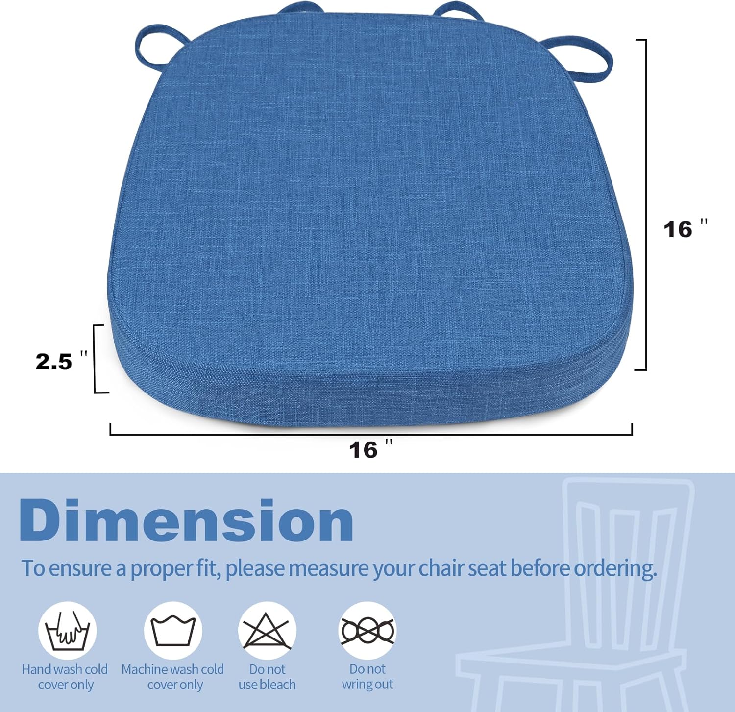 Thumbnail 2 de BUYUE 2.5" Thickened U-Shape Dining Chair Cushion (Dark Blue) with Anti-Slip Felt Pads
