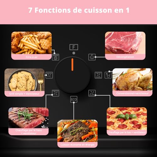 Detalle de Comfee CBO60M80M1-BK Four encastrable 60 cm – 60 L, 8 fonctions, friture à air et nettoyage à la vapeur