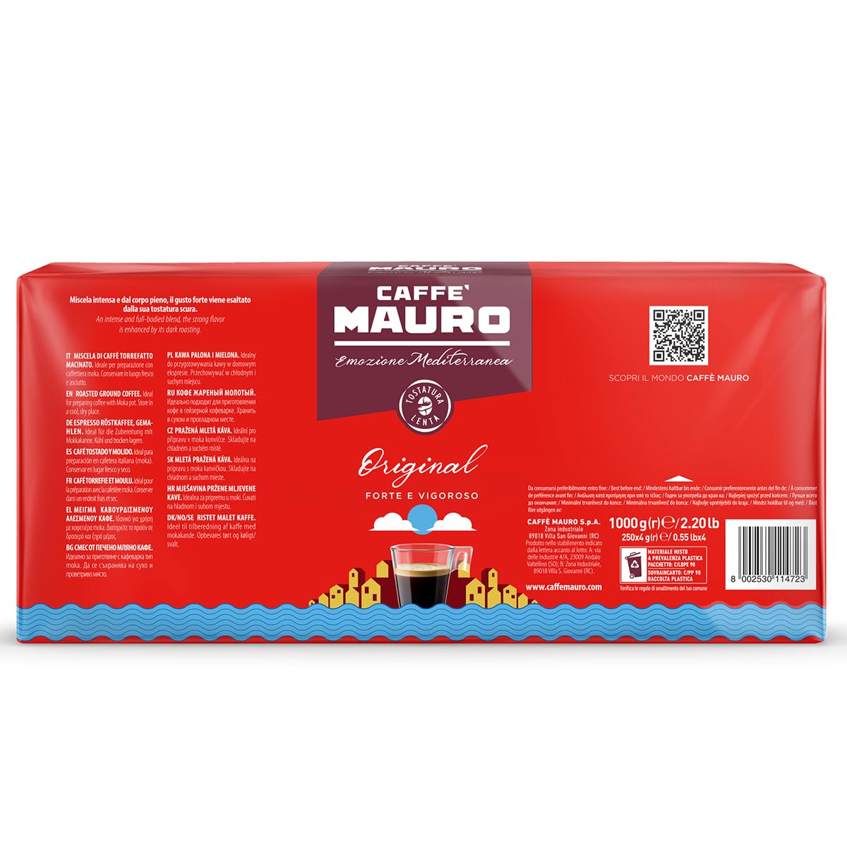 Detalle de Caffè Mauro Torrefazione Gemahlener Kaffee Original Mischung Intensität 10/10 – 1 kg, 4 x 250 g