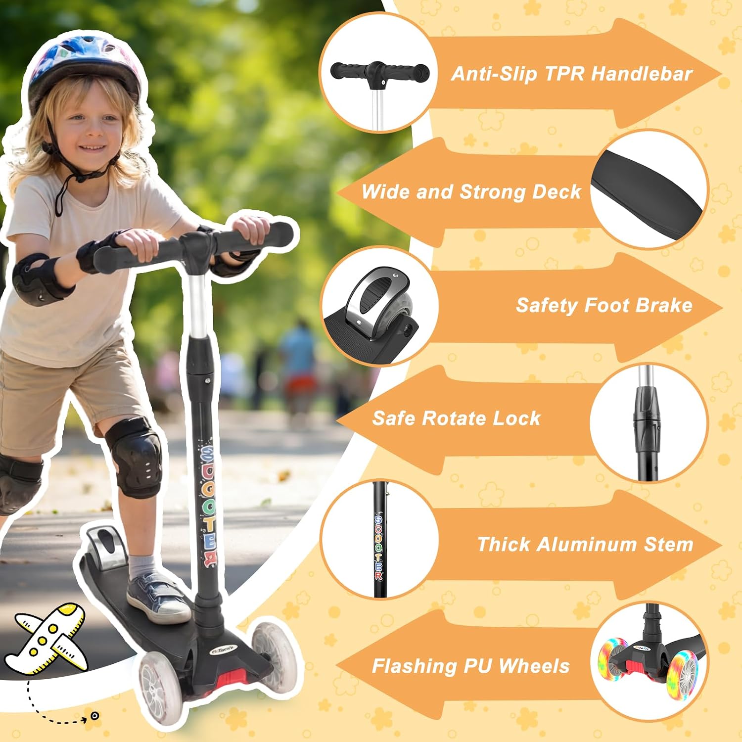 Thumbnail 4 de KORIMEFA 3 Wheel Kids Scooter for Ages 3–12 with Lean-to-Steer and Light-Up Wheels