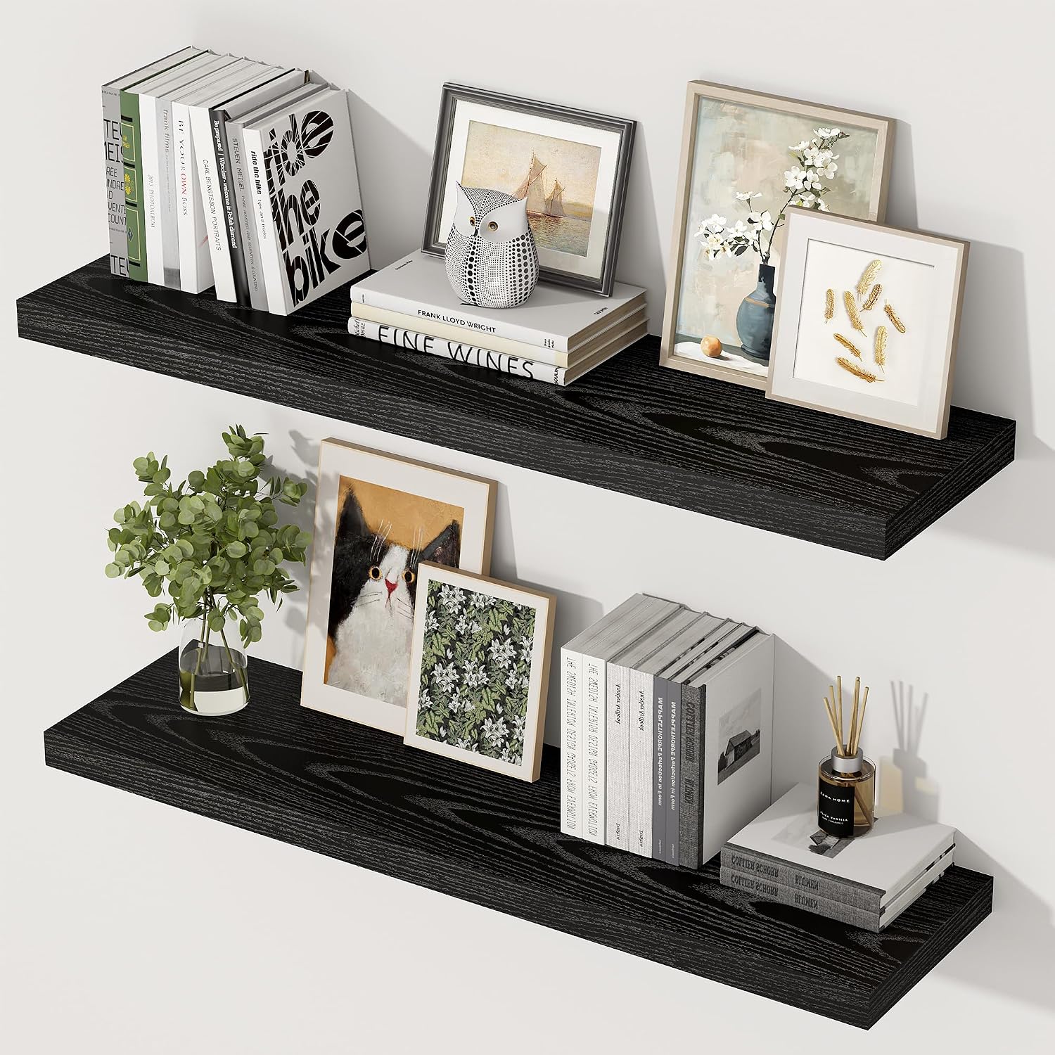 Detalle de Feihorrm FHS1UK-FS-N5 flytande vägghyllor, 91 cm, 30,5 cm djupa, svarta, 2-pack
