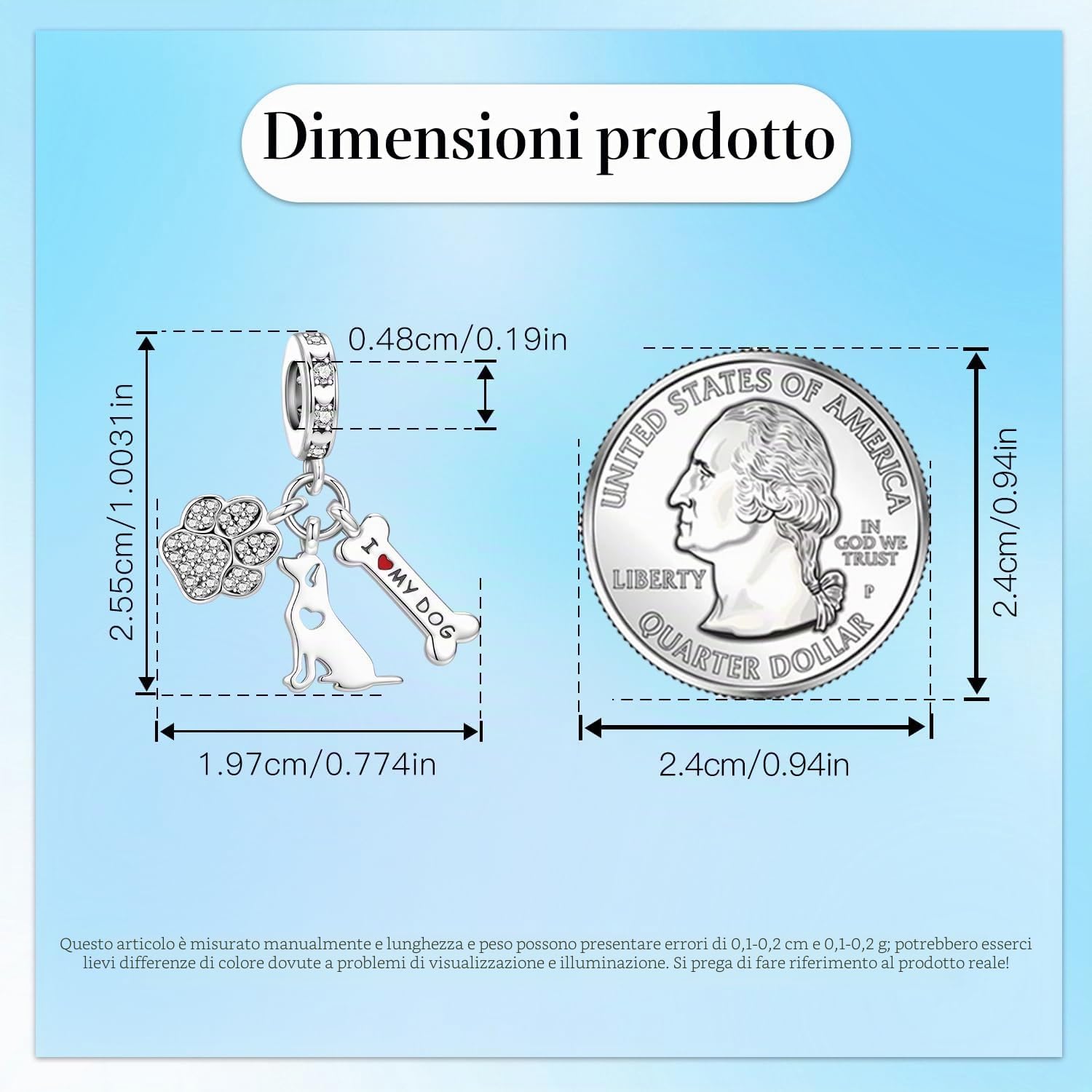 Detalle de CYCUFF Charm in Argento Sterling 925 per Bracciale e Collane Europee – Ciondolo Perline