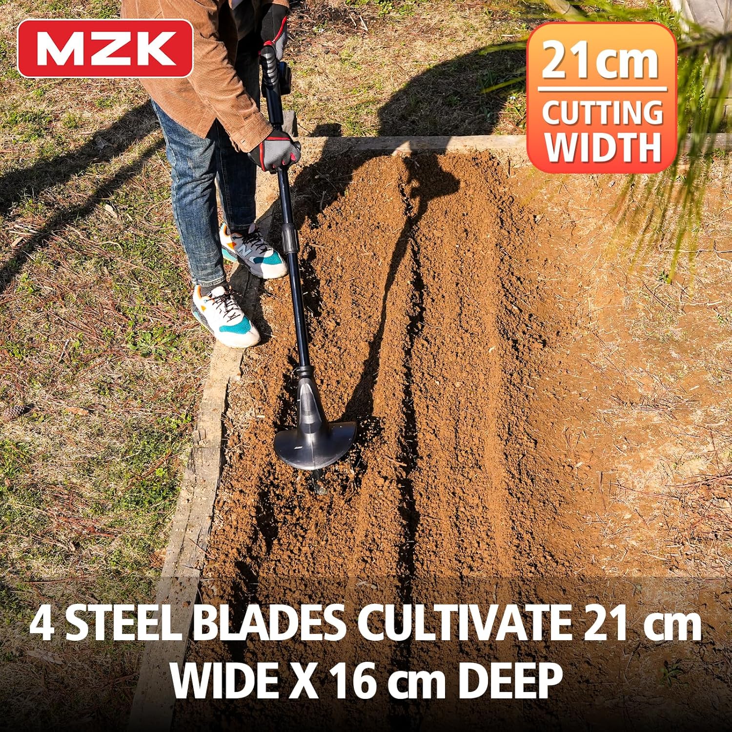 Thumbnail 2 de MZK 20V Cordless Tiller Cultivator with Steel Tines – 20cm Wide, 2 x 2Ah Batteries Included