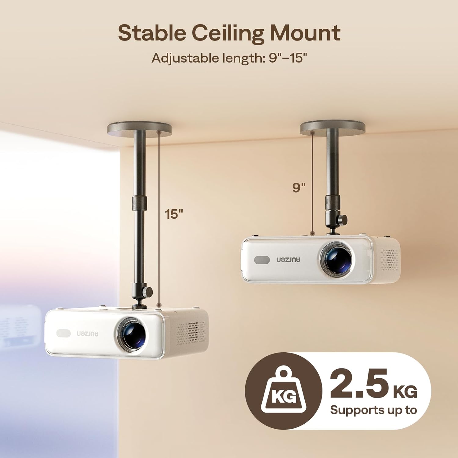 Thumbnail 1 de Aurzen Support de Plafond pour projecteur – Rotatif 360°, inclinable 90°, 9–15