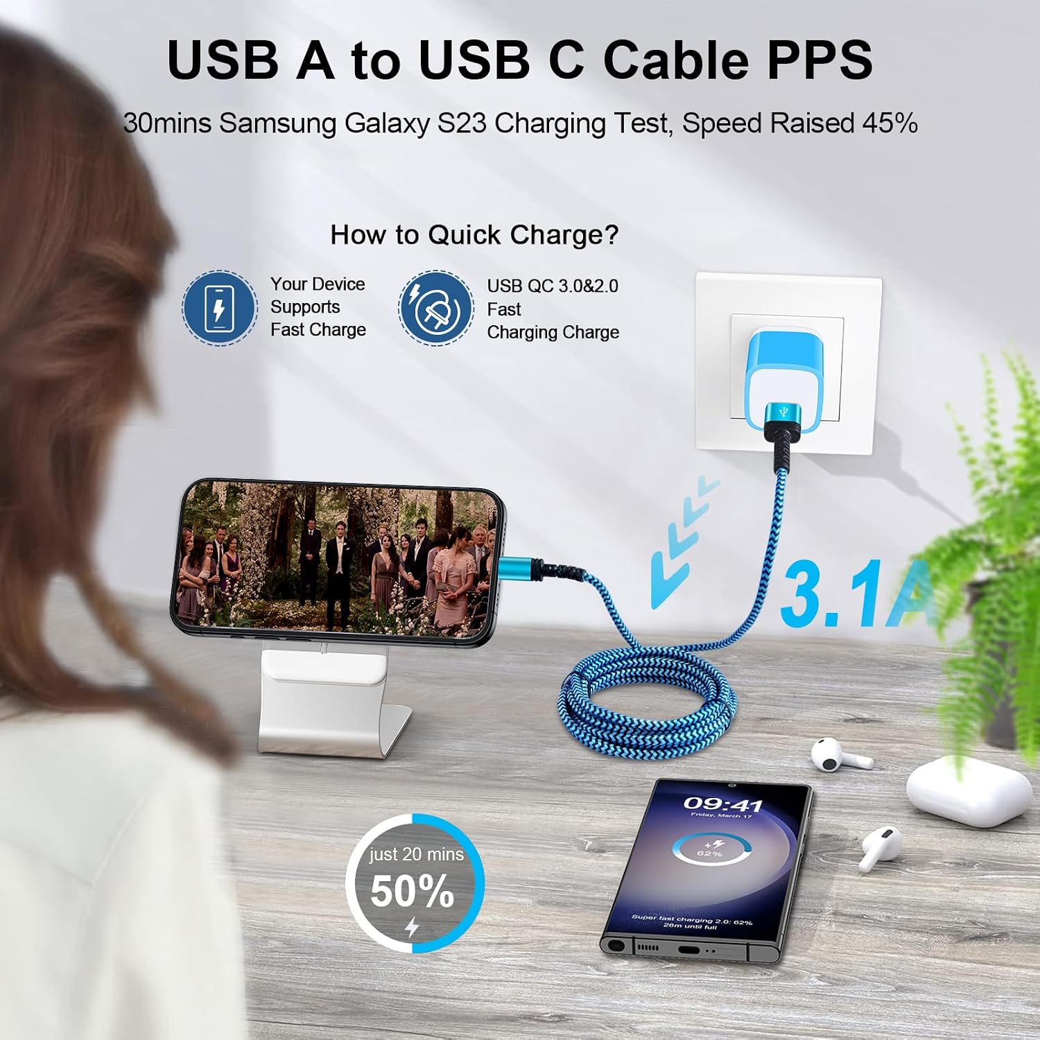 Thumbnail 2 de USB C Charger Cable 6FT/3Pack for iPhone 17/16/15 & Galaxy/Samsung – 3.1A Fast Charging & Data-Sync