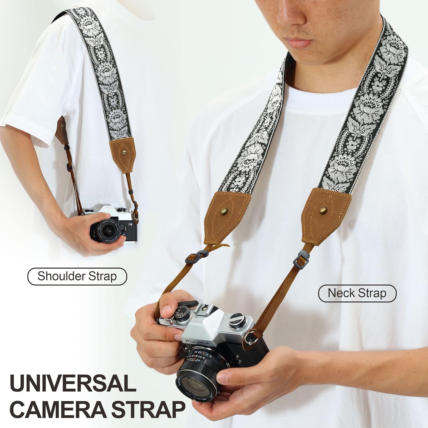 Detalle de Padwa Lifestyle 2" Wide Classic Crazy Horse Art Cowhide Camera Strap with Jacquard Embroidery