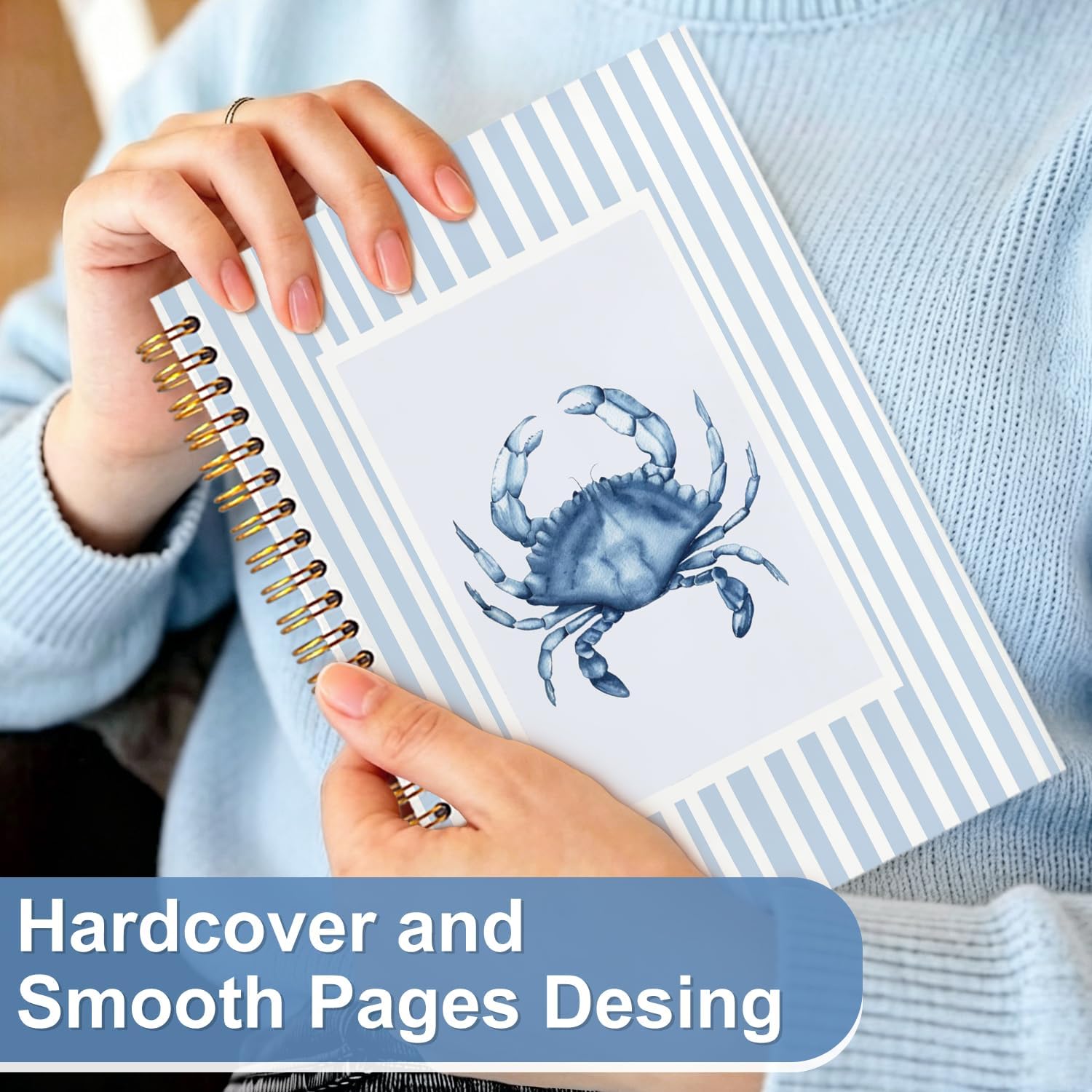 Detalle de YPZPSJB Blue and White Crab Spiral Notebook, 80 Pages, Hardcover, 5.5 x 8.3 Inch