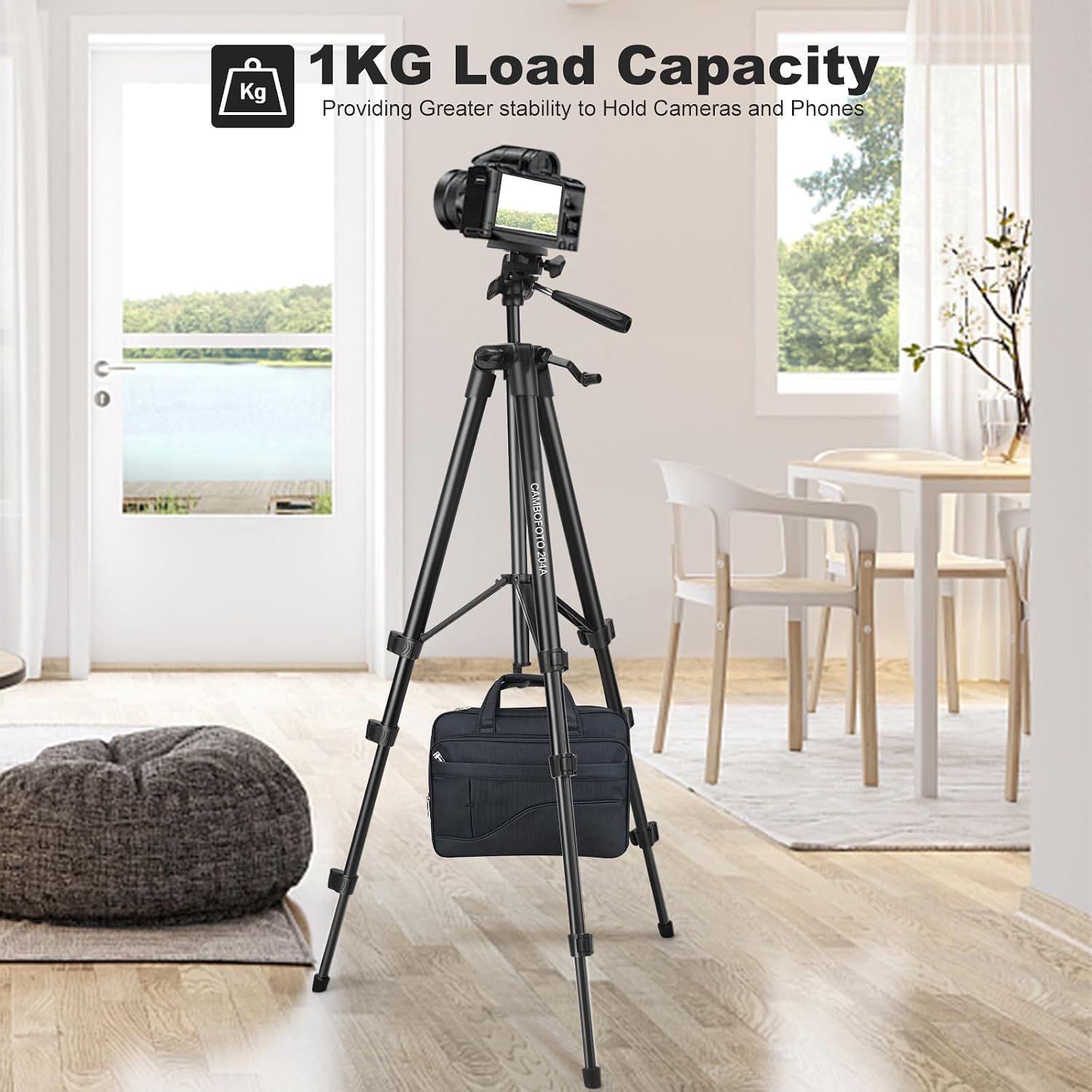 Thumbnail 6 de CAMBOFOTO Portable Tripod for Live Stream 134cm – Lightweight Aluminum Tripod with Phone Holder