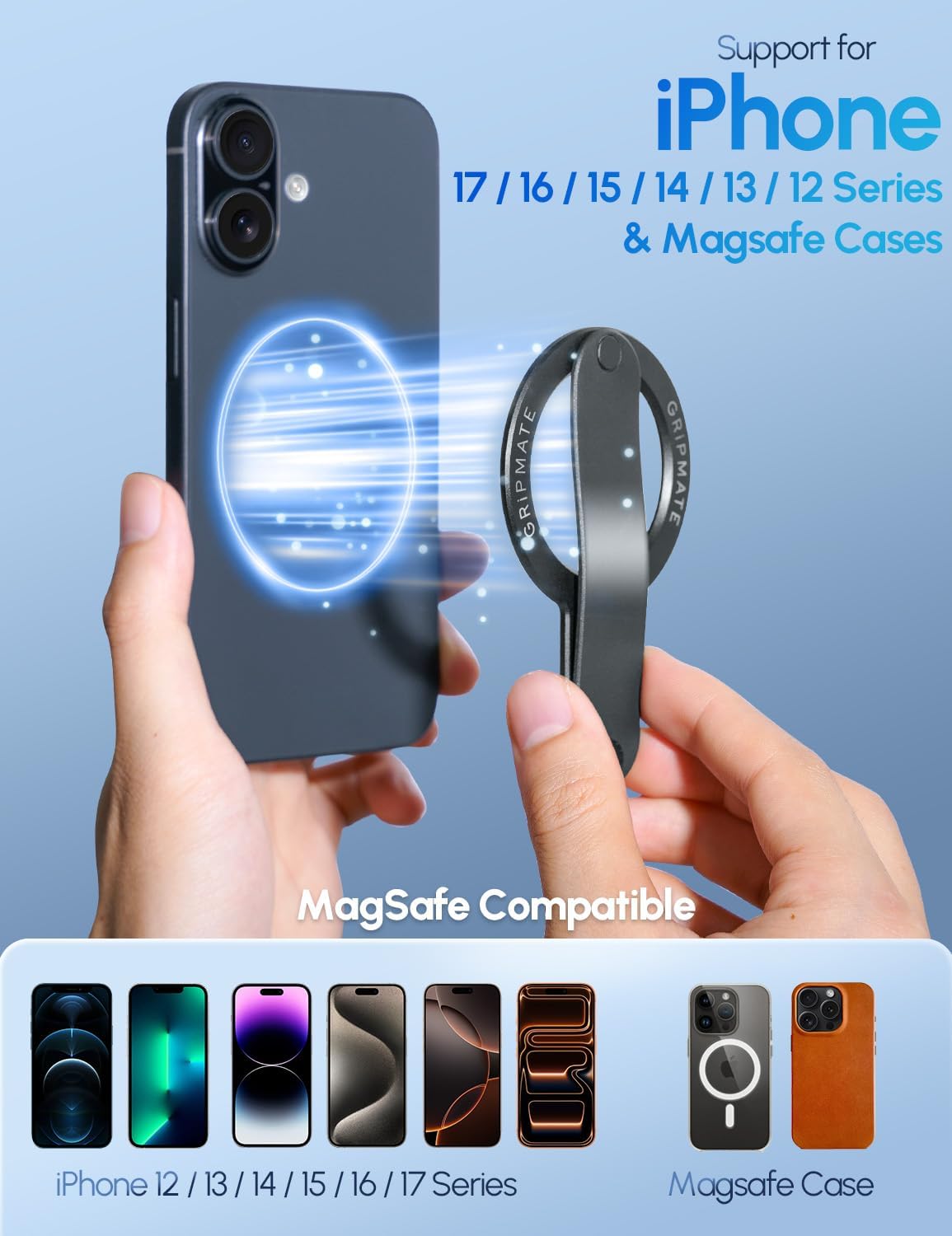 Detalle 2 de GripMate for MagSafe Mobile Ring – Removable Magnetic Stand and Finger Grip for iPhone 16/15/14/13/12