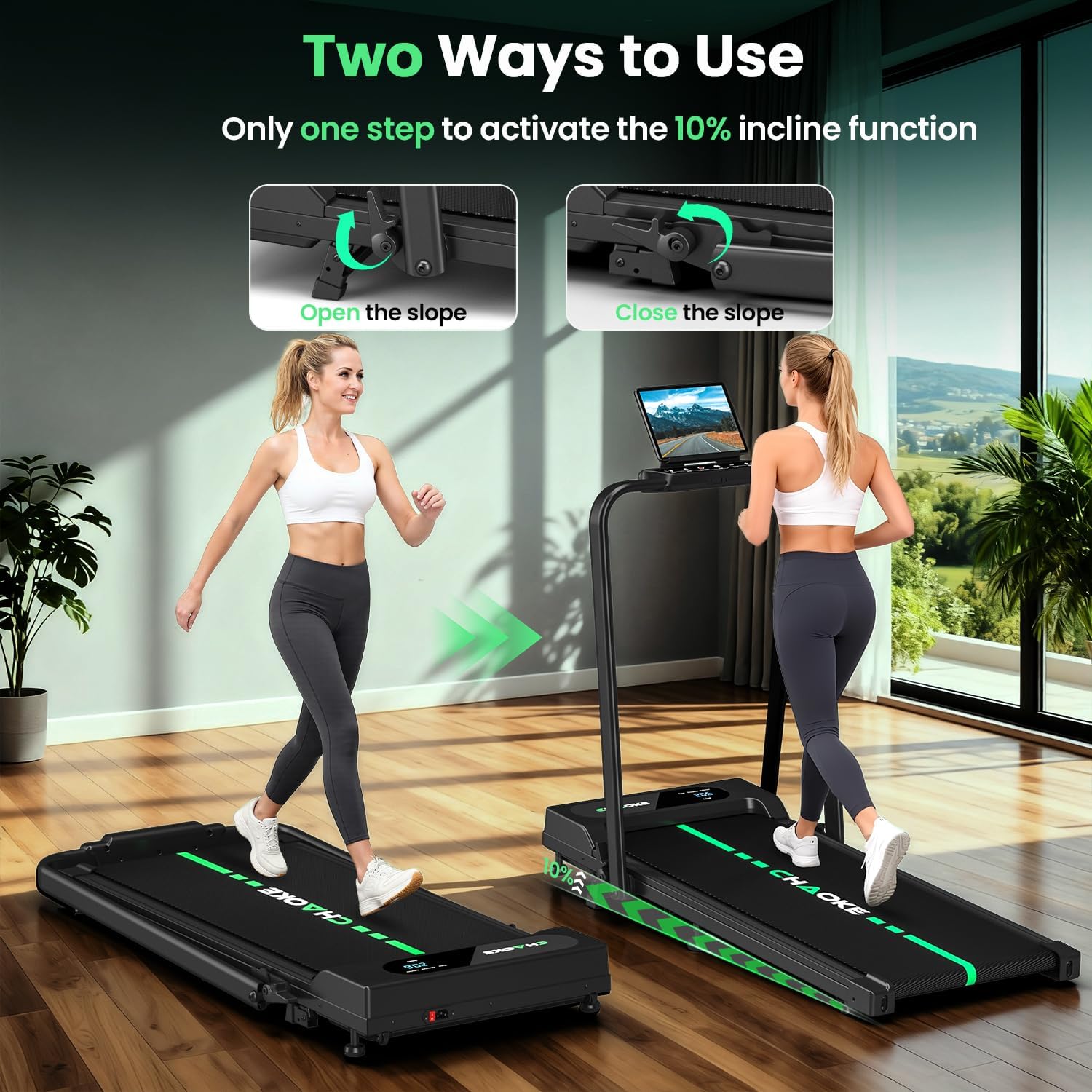 Detalle 1 de CHAOKE Foldable Treadmill with 10% Incline, 7.5 MPH, App and Speaker
